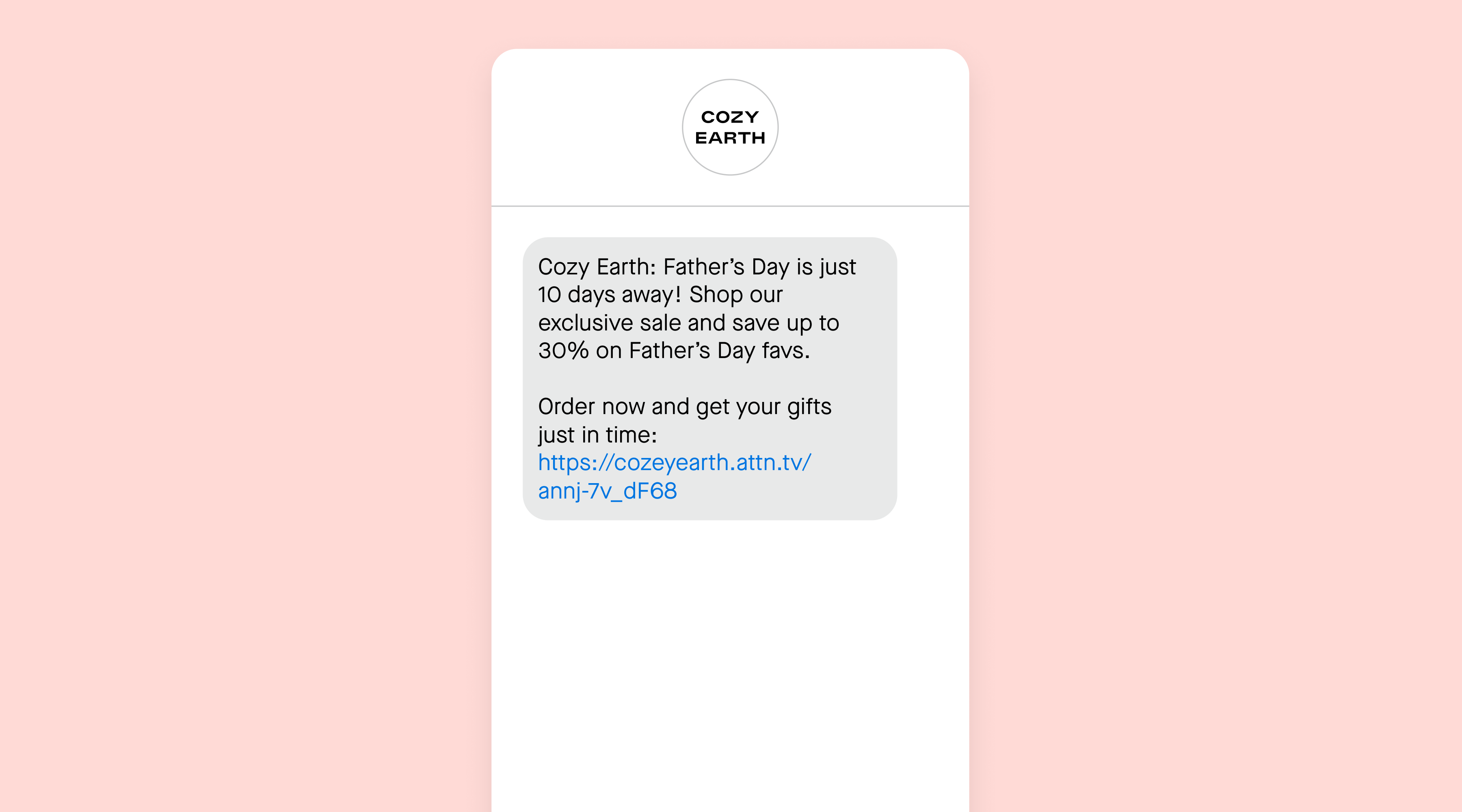 Cozy Earth Father's Day SMS message
