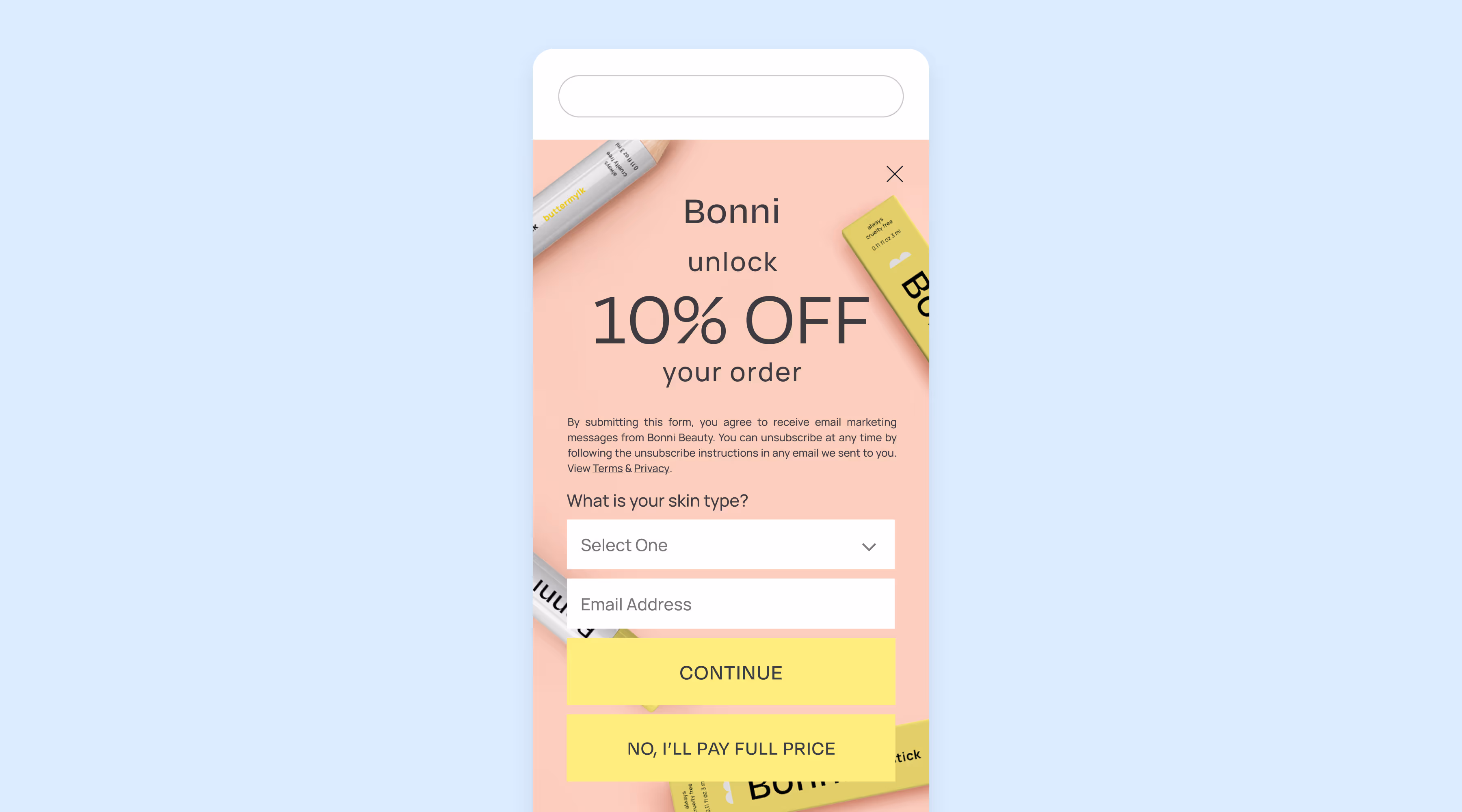 example of an email and SMS sign-up unit with preference collection