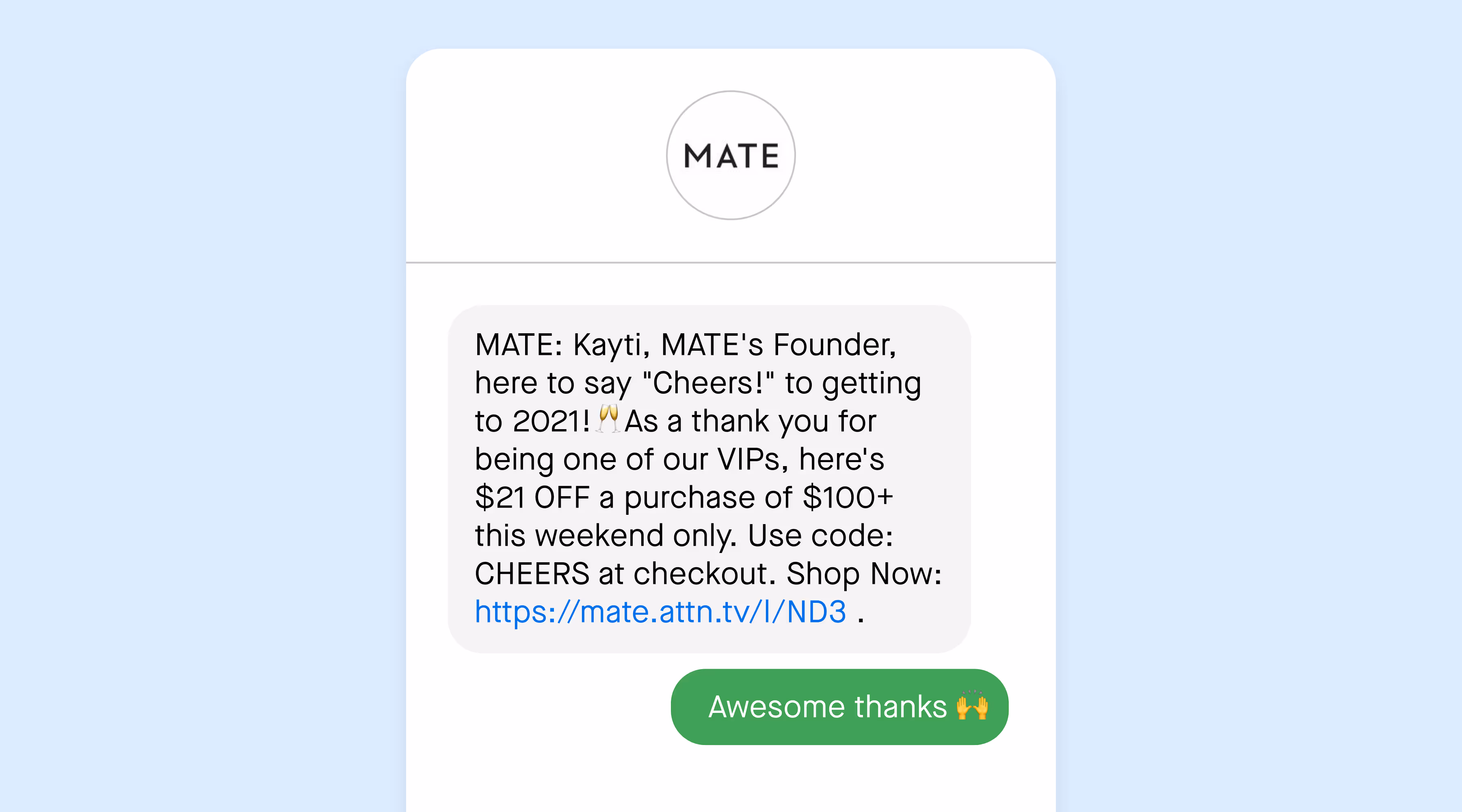 VIP text example from MATE the Label