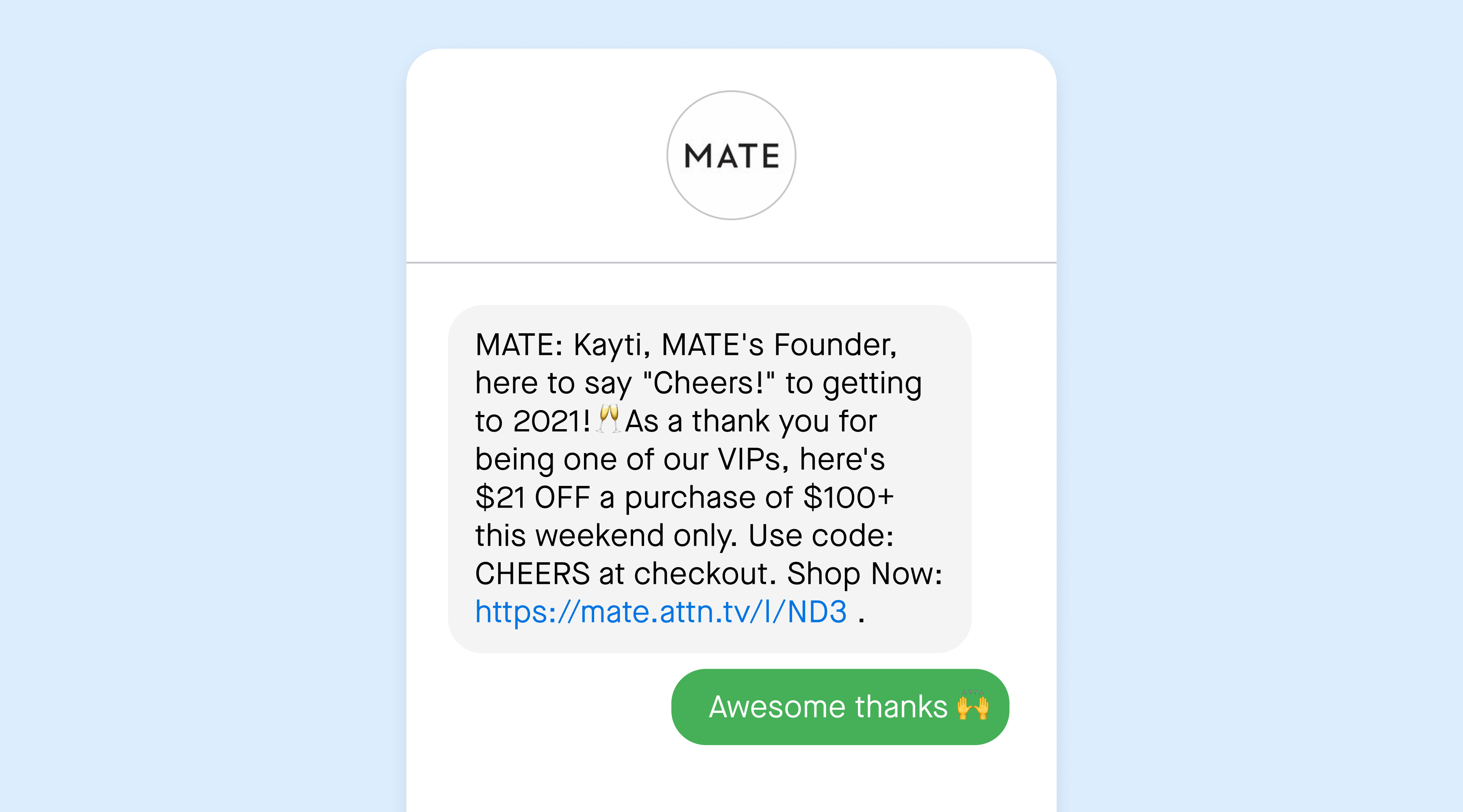 VIP text example from MATE the Label