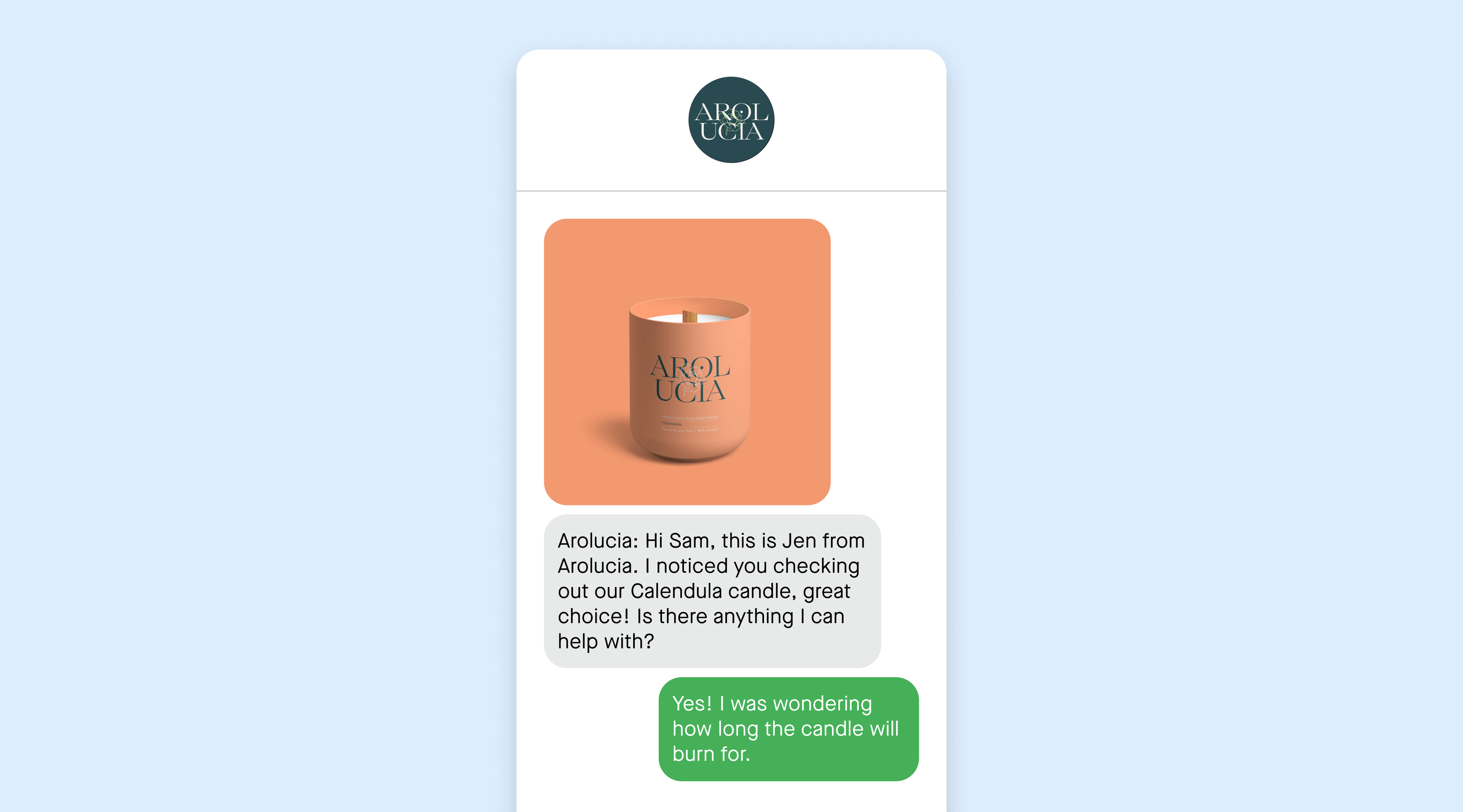 example of two-way text messaging with Attentive Concierge