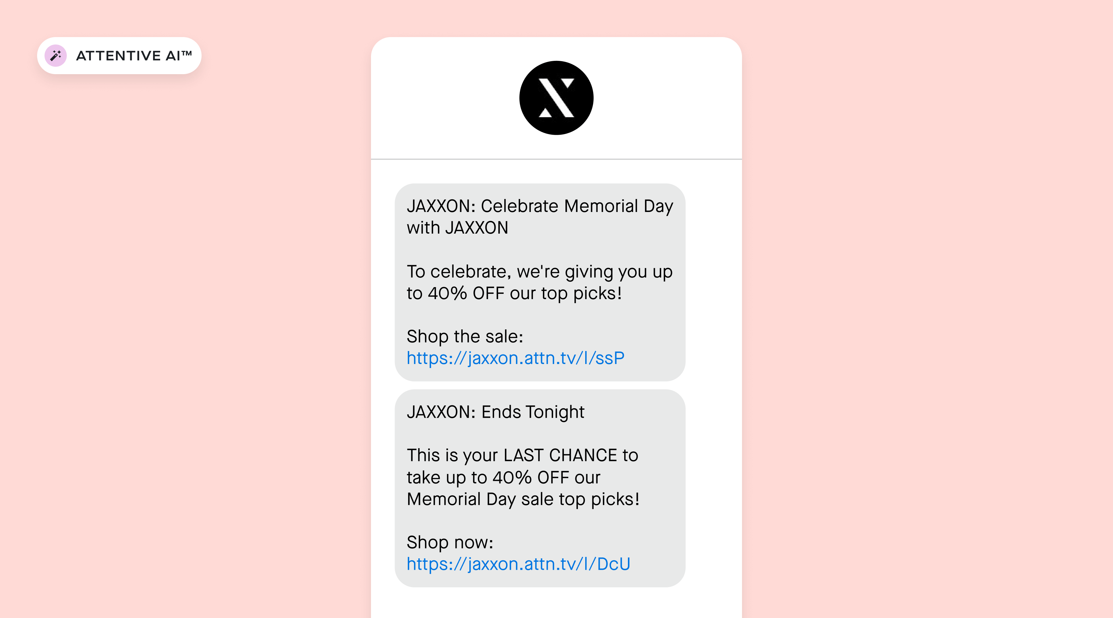 example of an SMS campaign powered by Attentive AI™