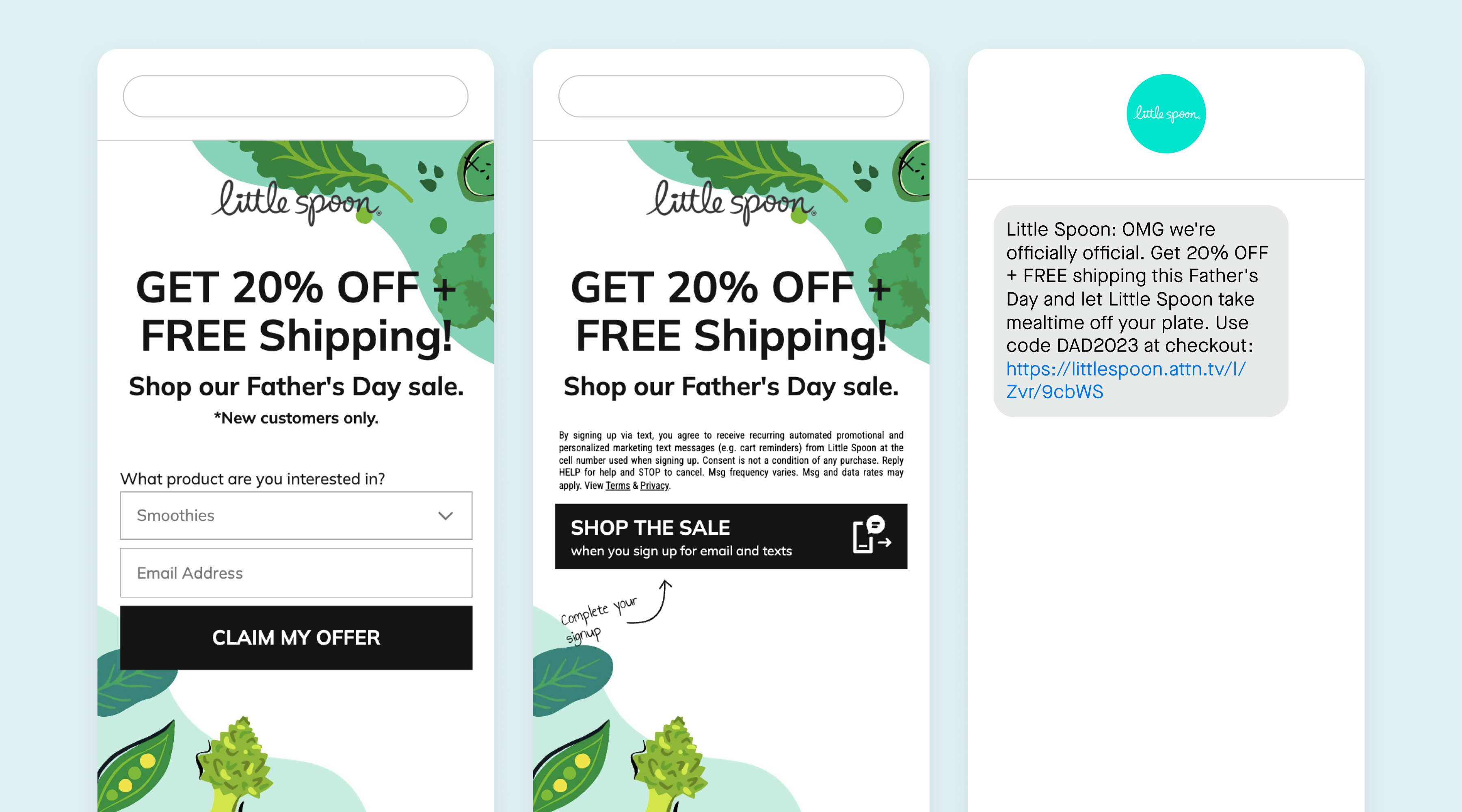 Father's Day email and SMS sign-unit from Little Spoon