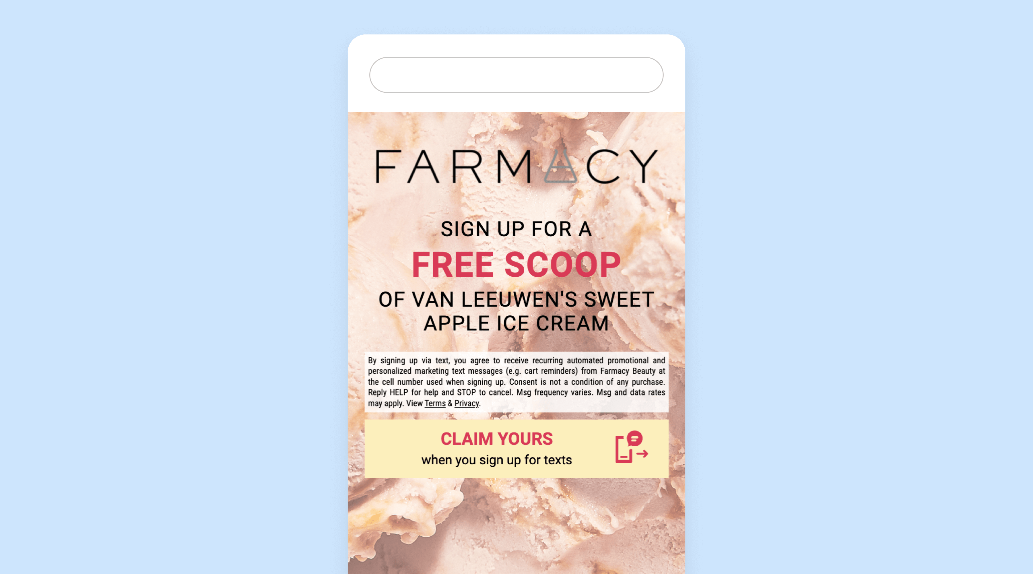 text sign up for free ice cream