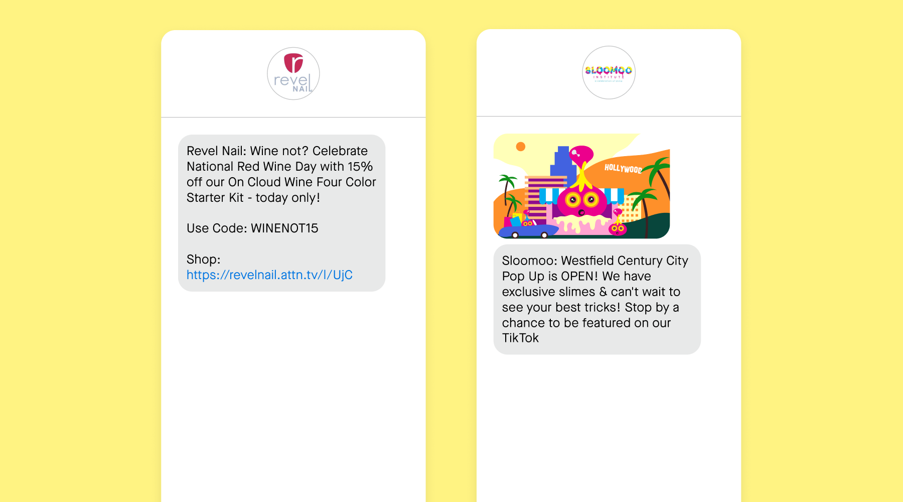 national red wine day text message from revel nail and event promo text message from sloomoo