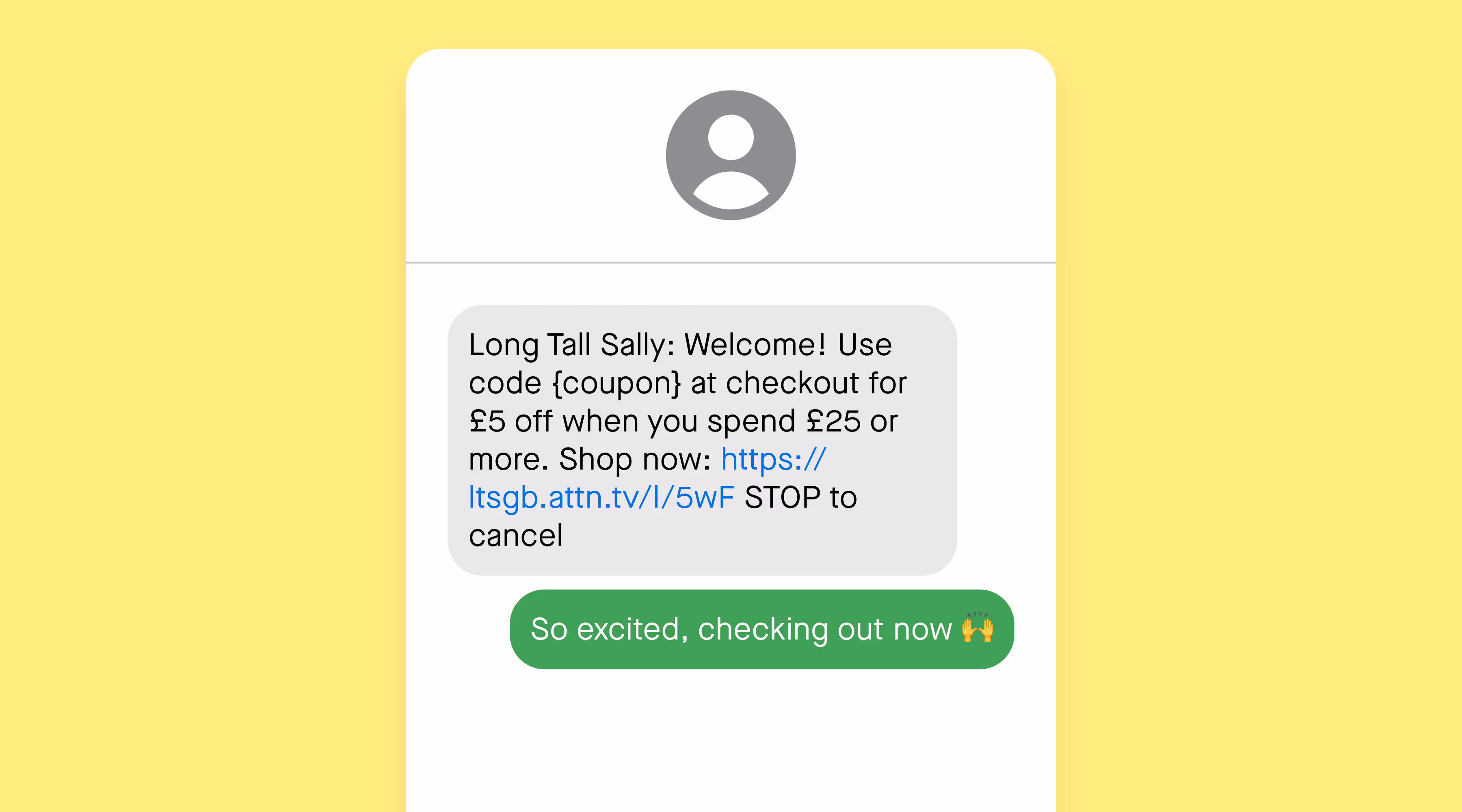 triggered text message example from Long Tall Sally