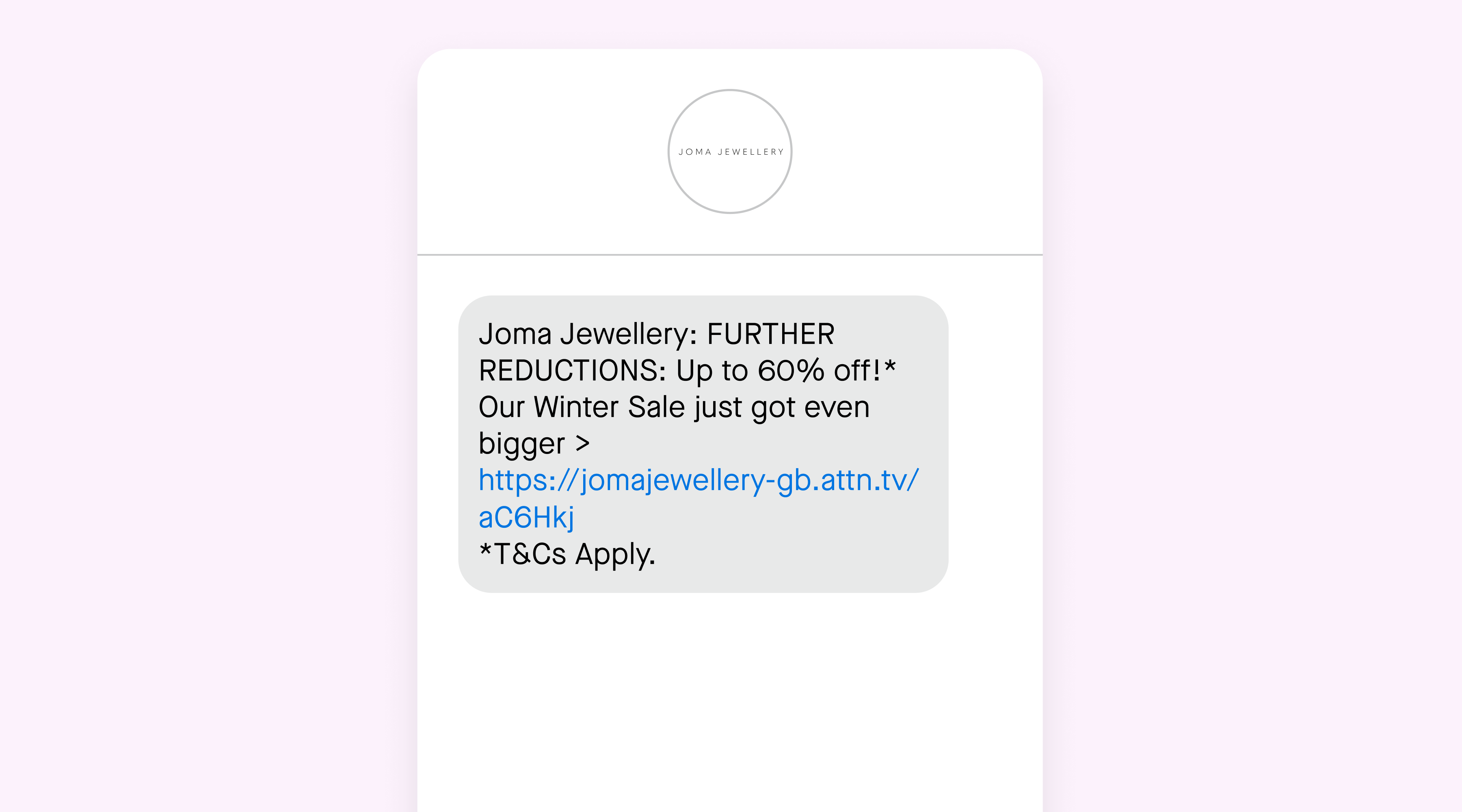 Joma Jewellery January sales SMS marketing example