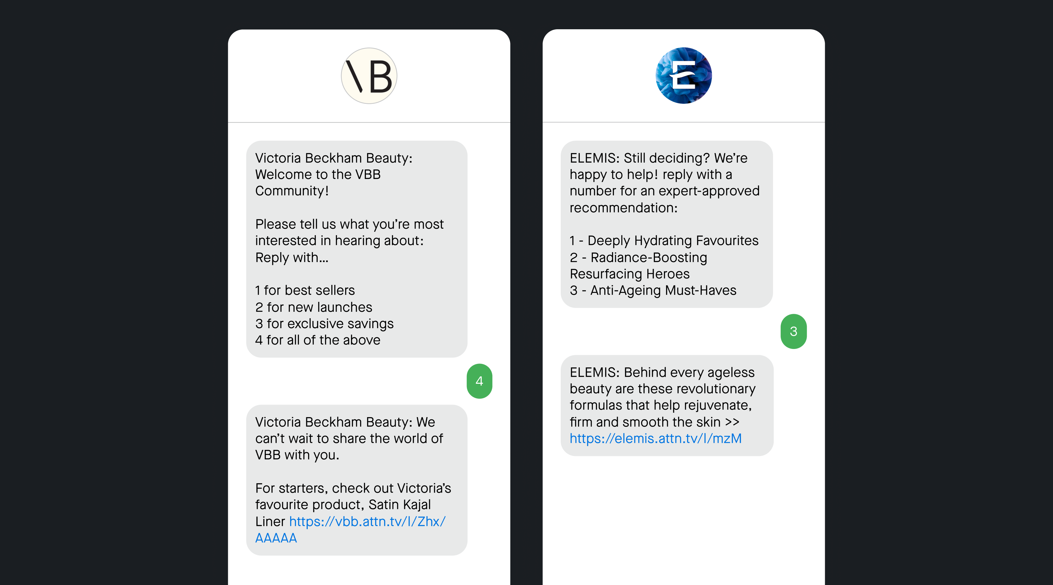 Two examples of SMS segmentation tactics