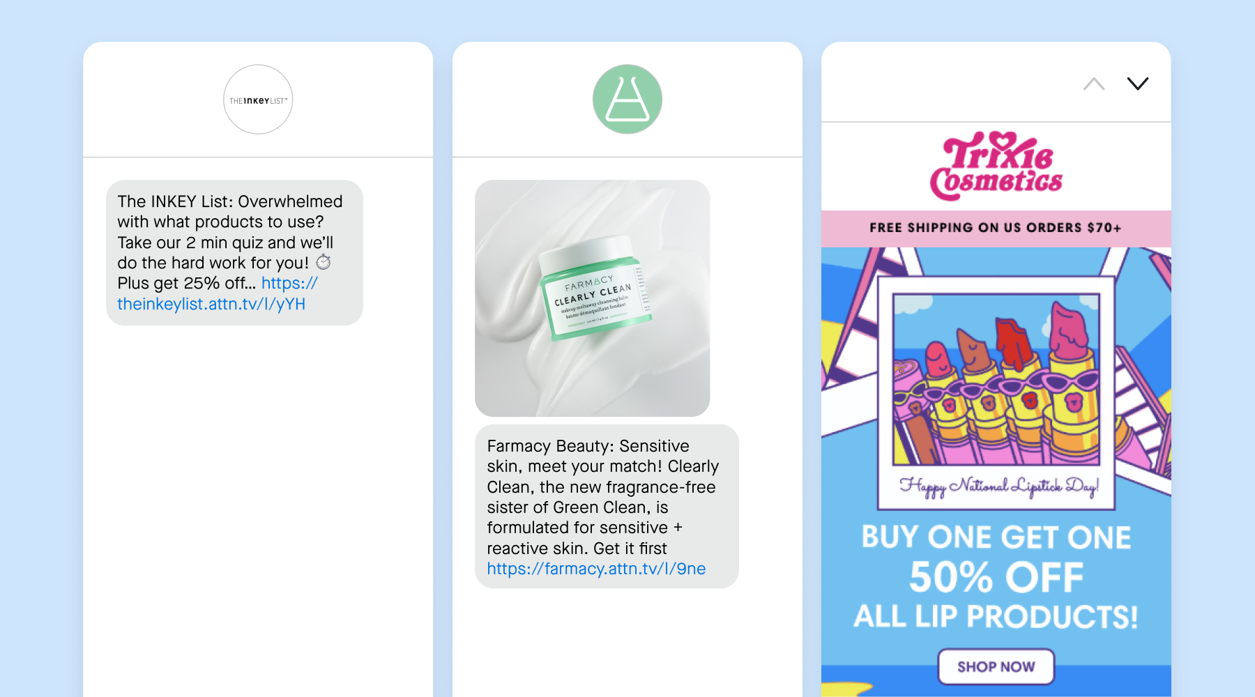 Beauty brand SMS examples