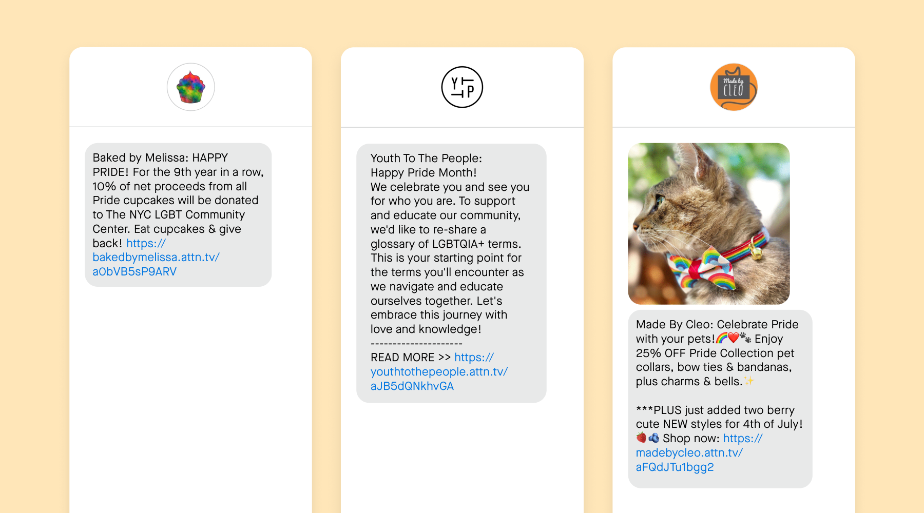 Three SMS messages for Pride Month