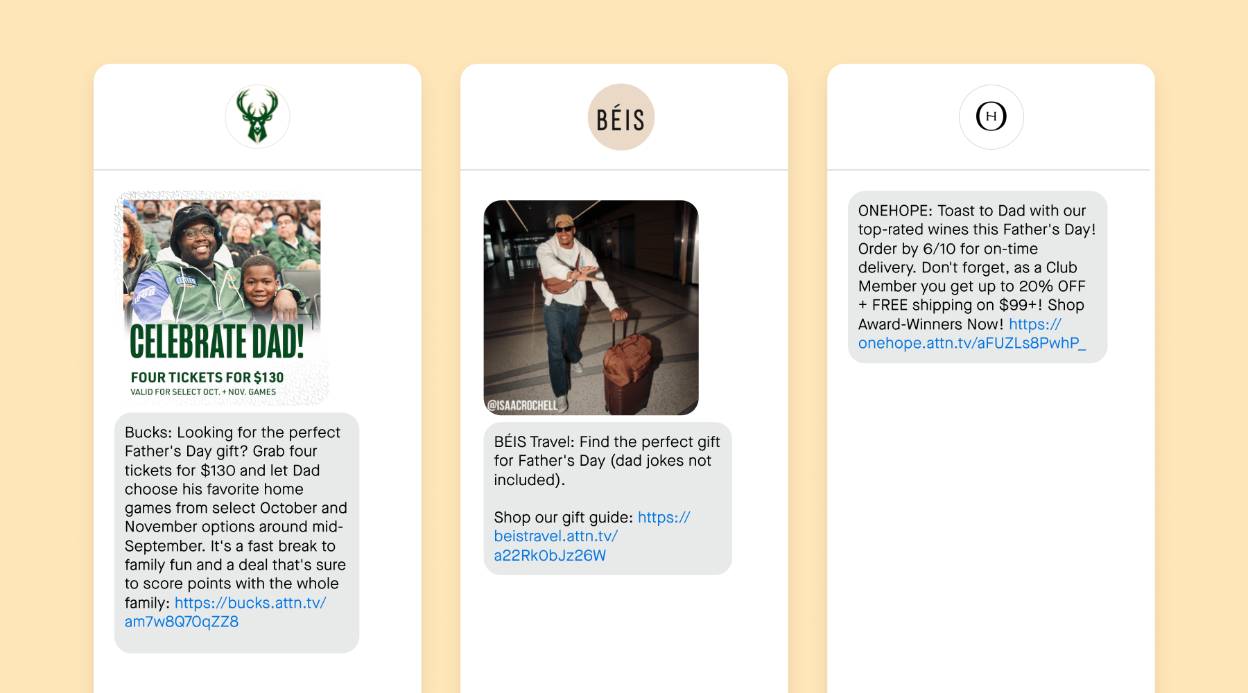 Three SMS marketing messages for Father's Day