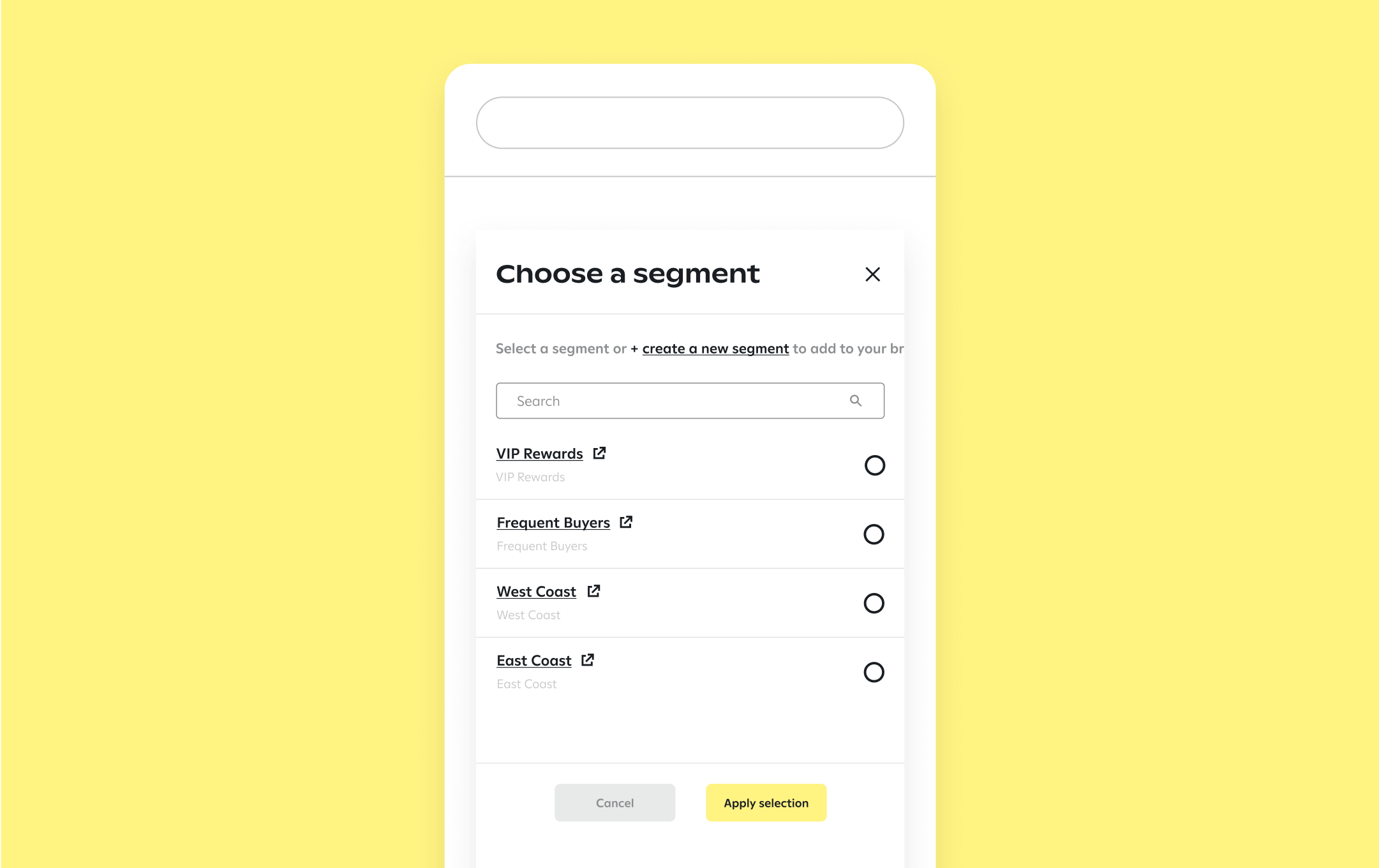 example of how to choose a segment for a text message send
