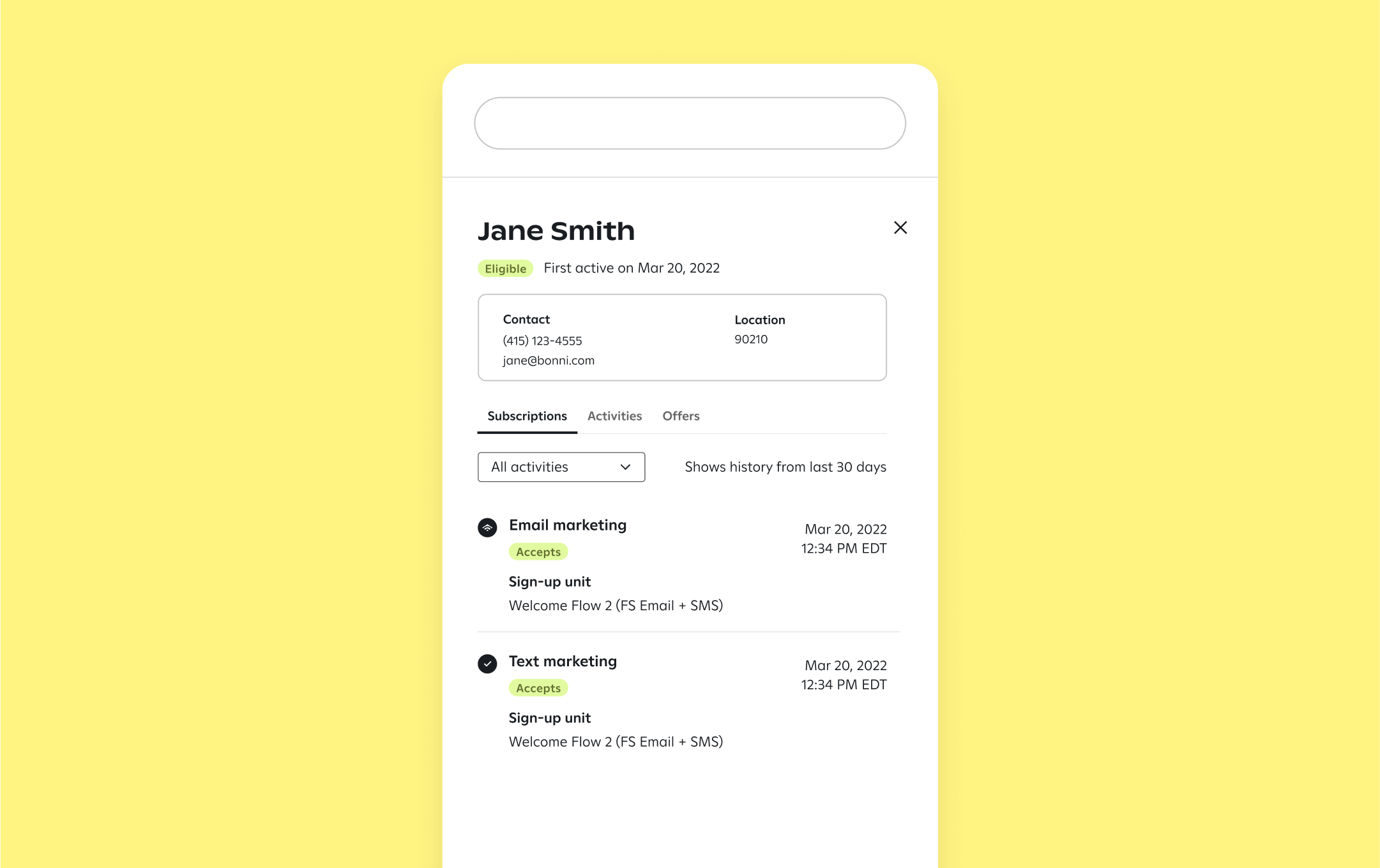 subscriber profile example on a phone