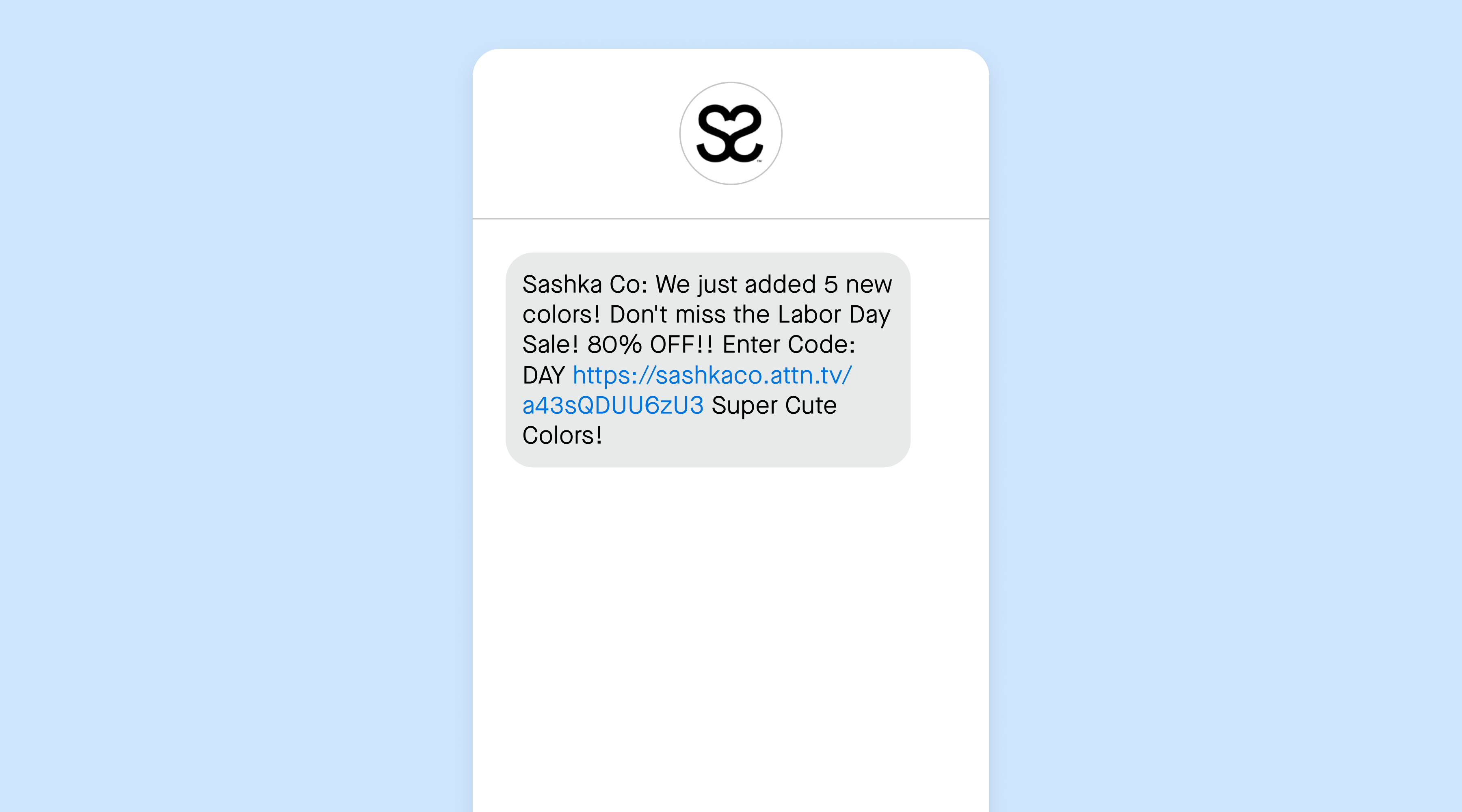 A Labor Day promotional email from Sashka Co.