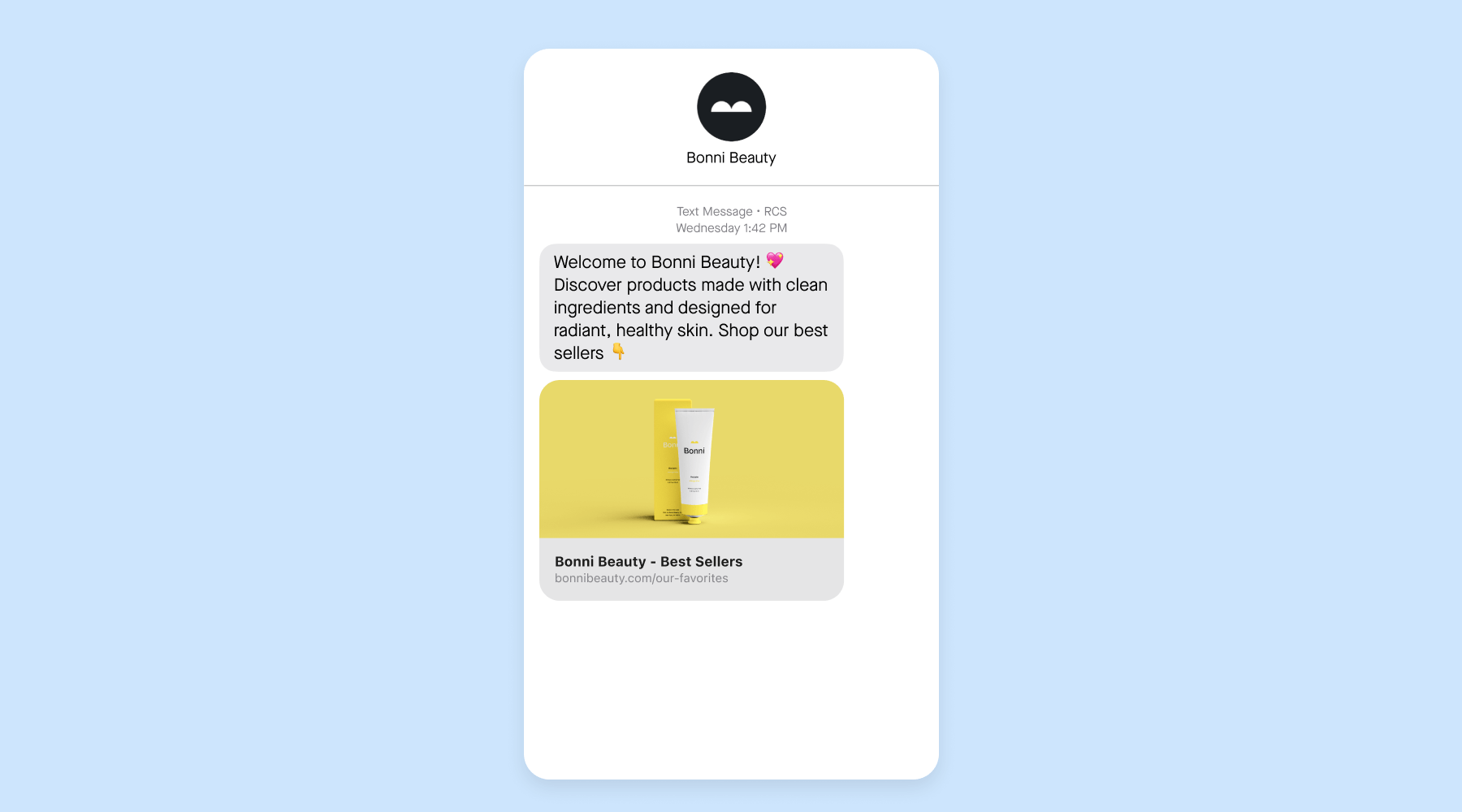 A graphic showing an example of a branded RCS message