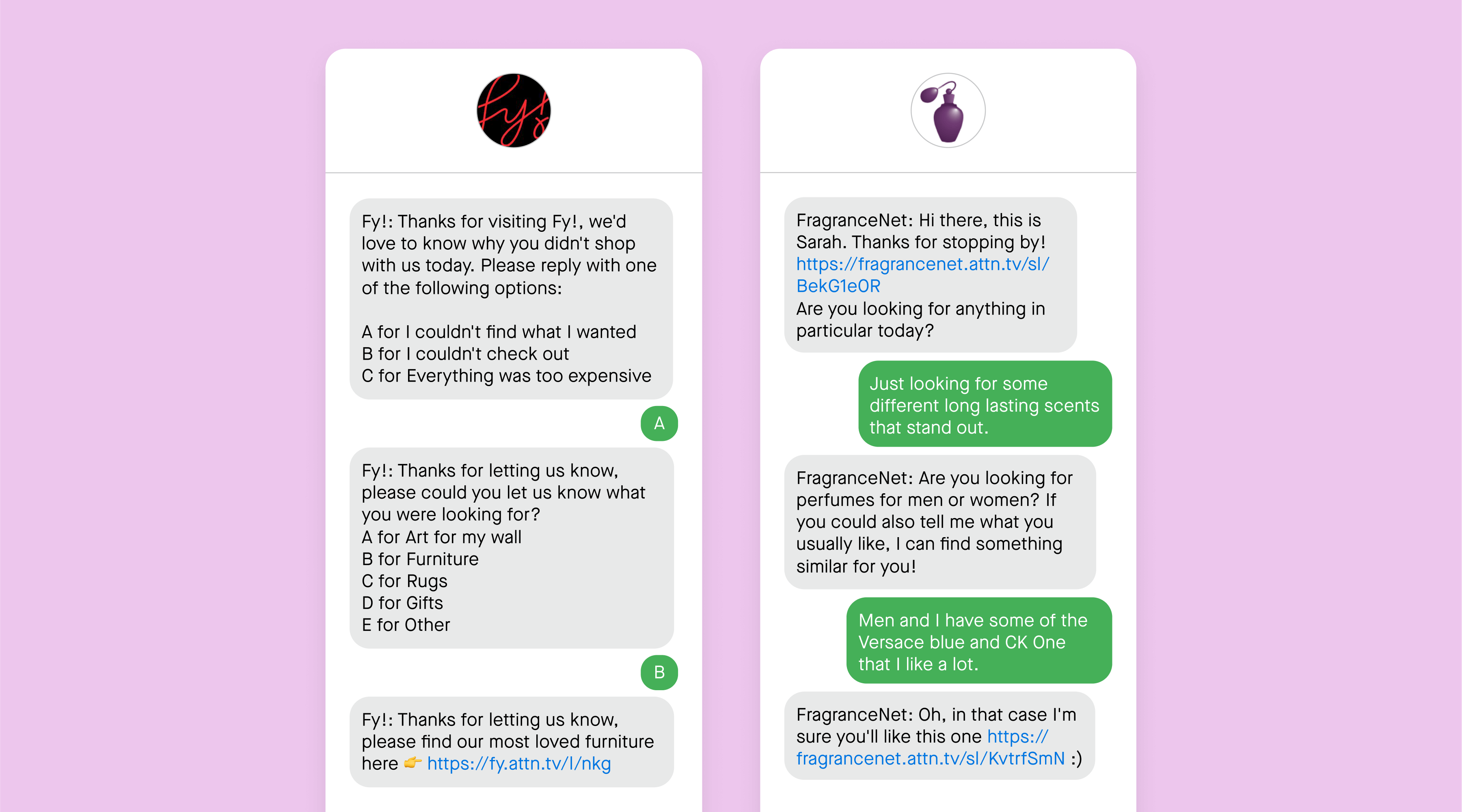 Conversational SMS abandoned cart examples