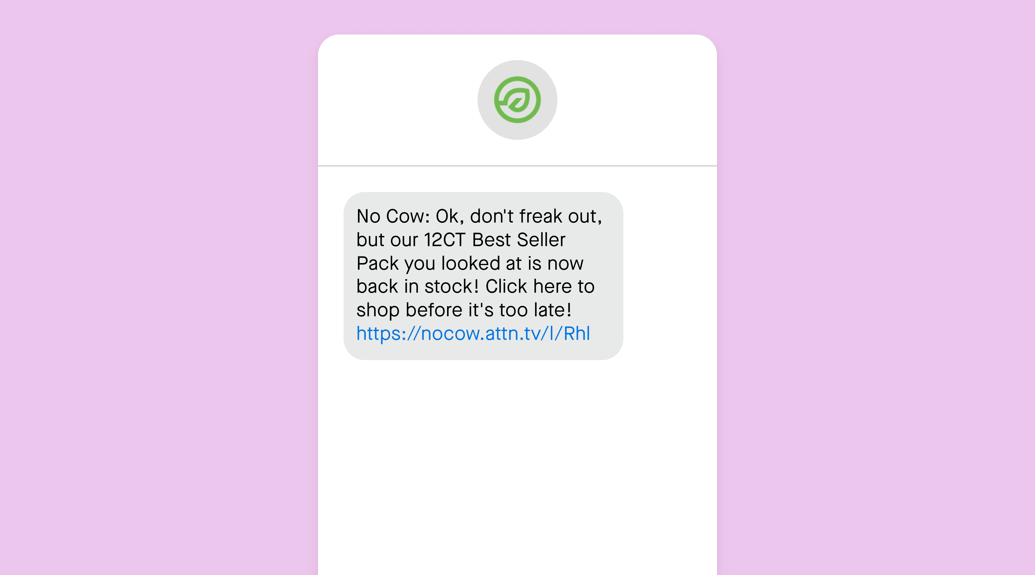 Back-in-stock alert SMS marketing example