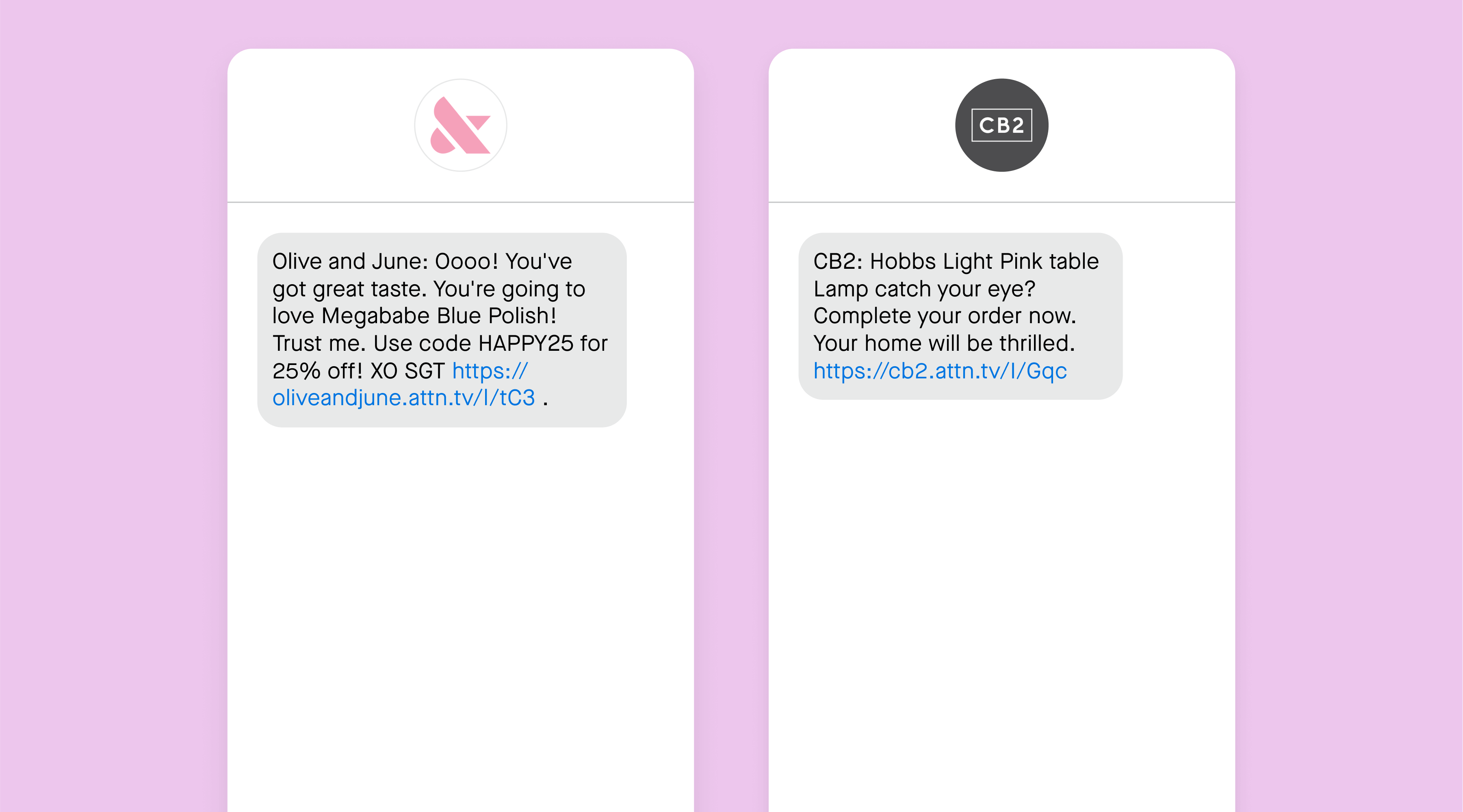 Abandoned cart SMS marketing examples
