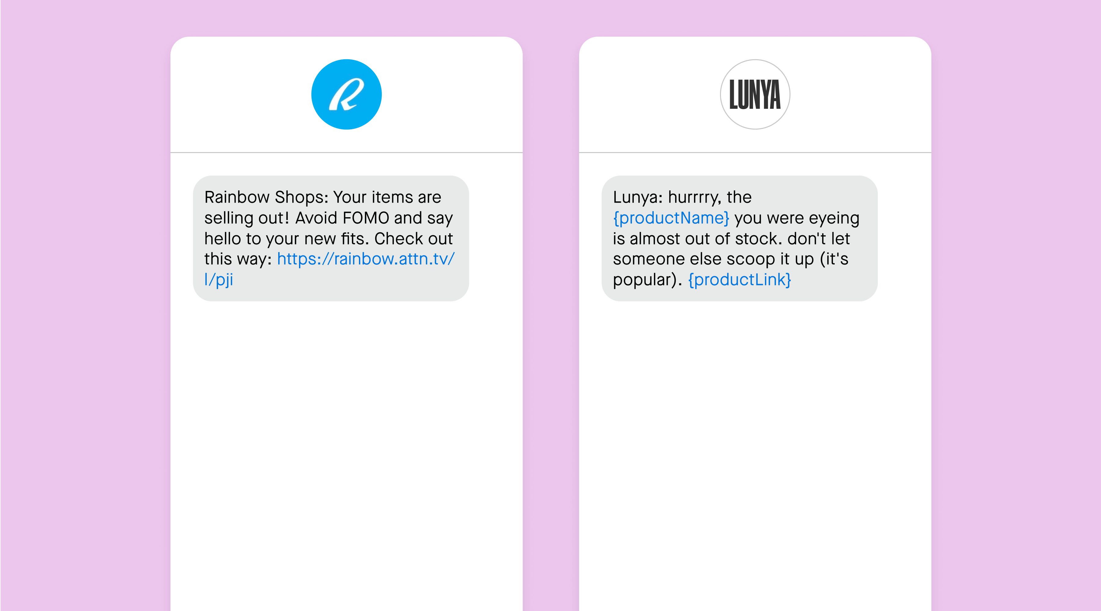 Low inventory alert SMS marketing examples