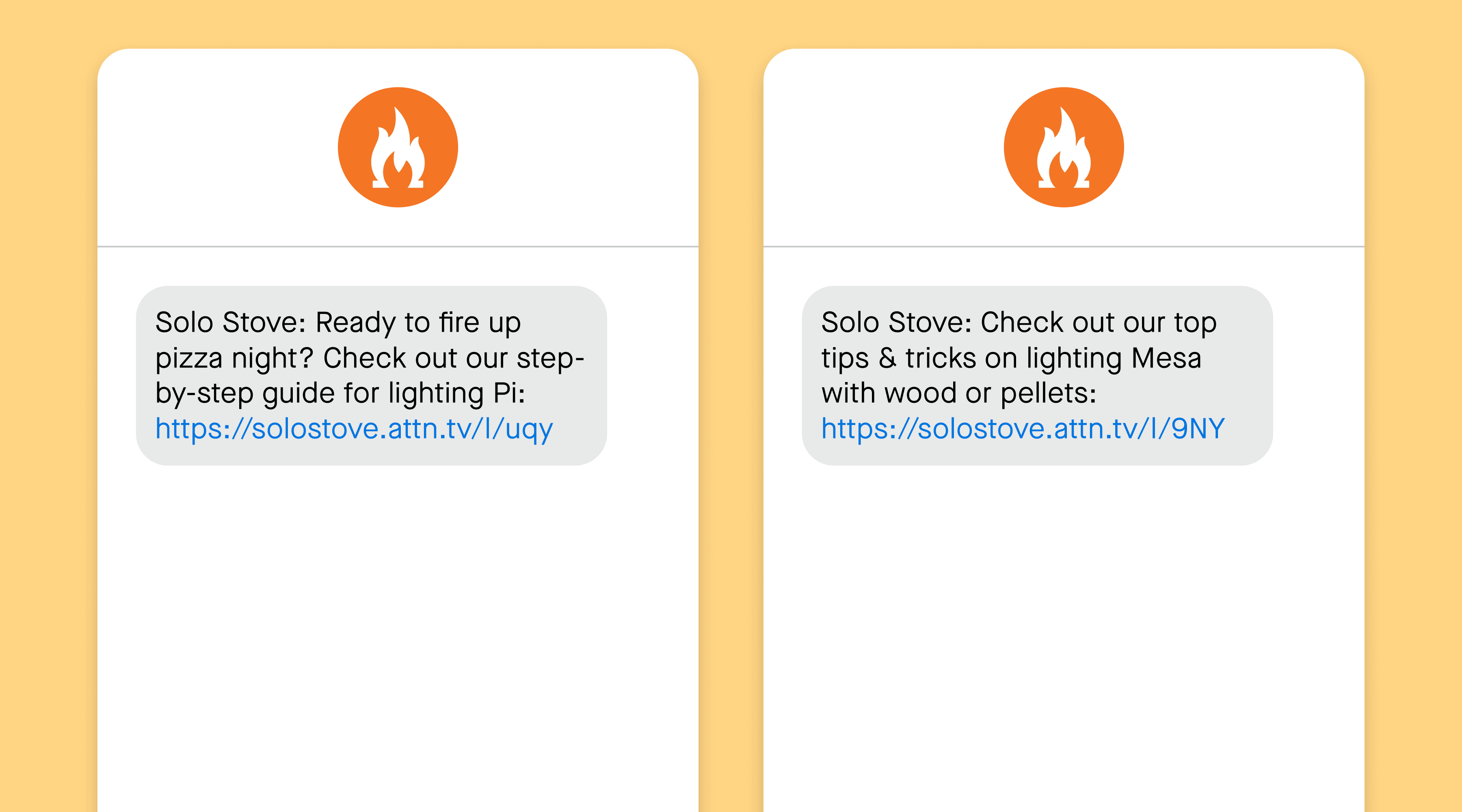 post-purchase text message examples from Solo Stove