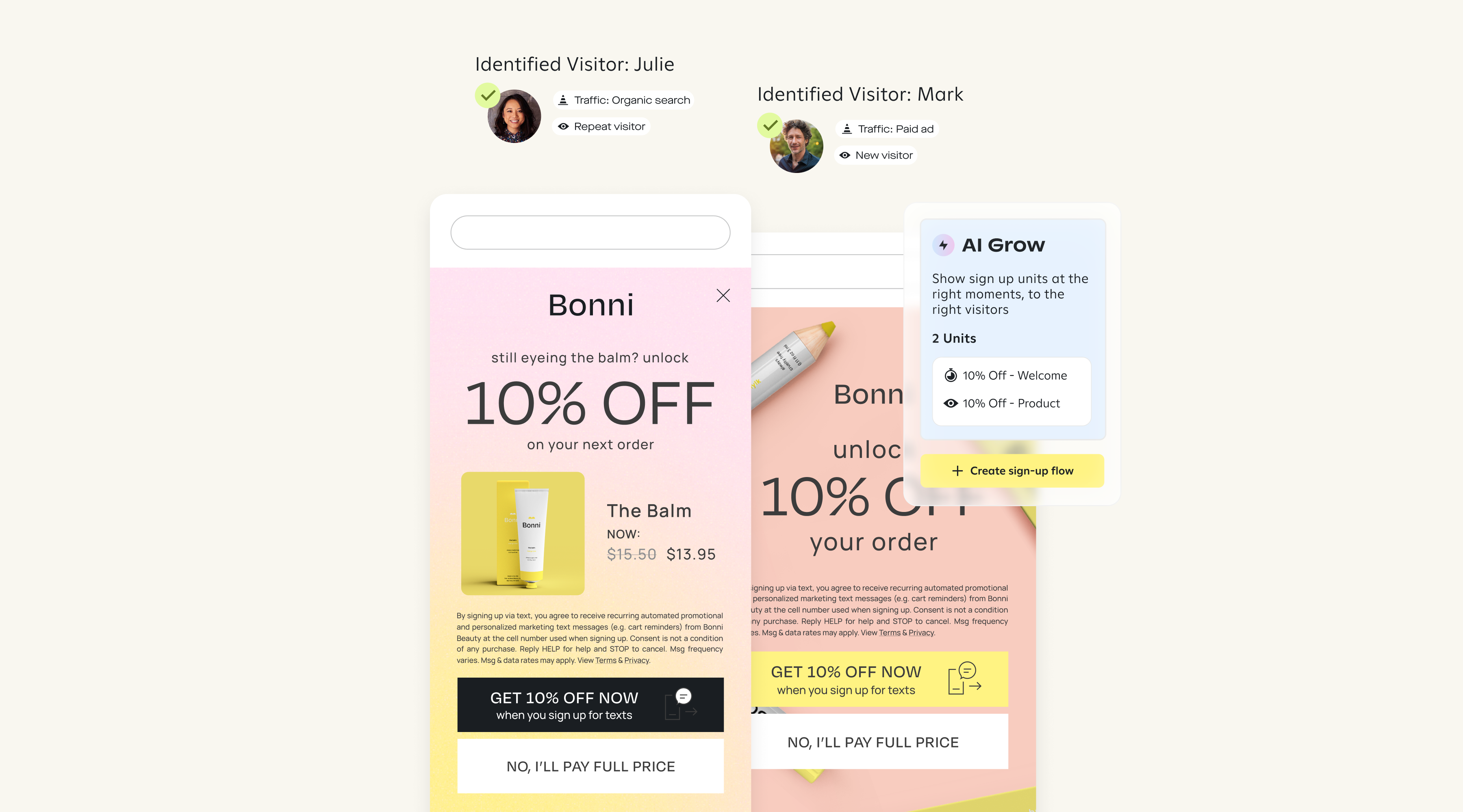 Personalized pop-up sign-up units