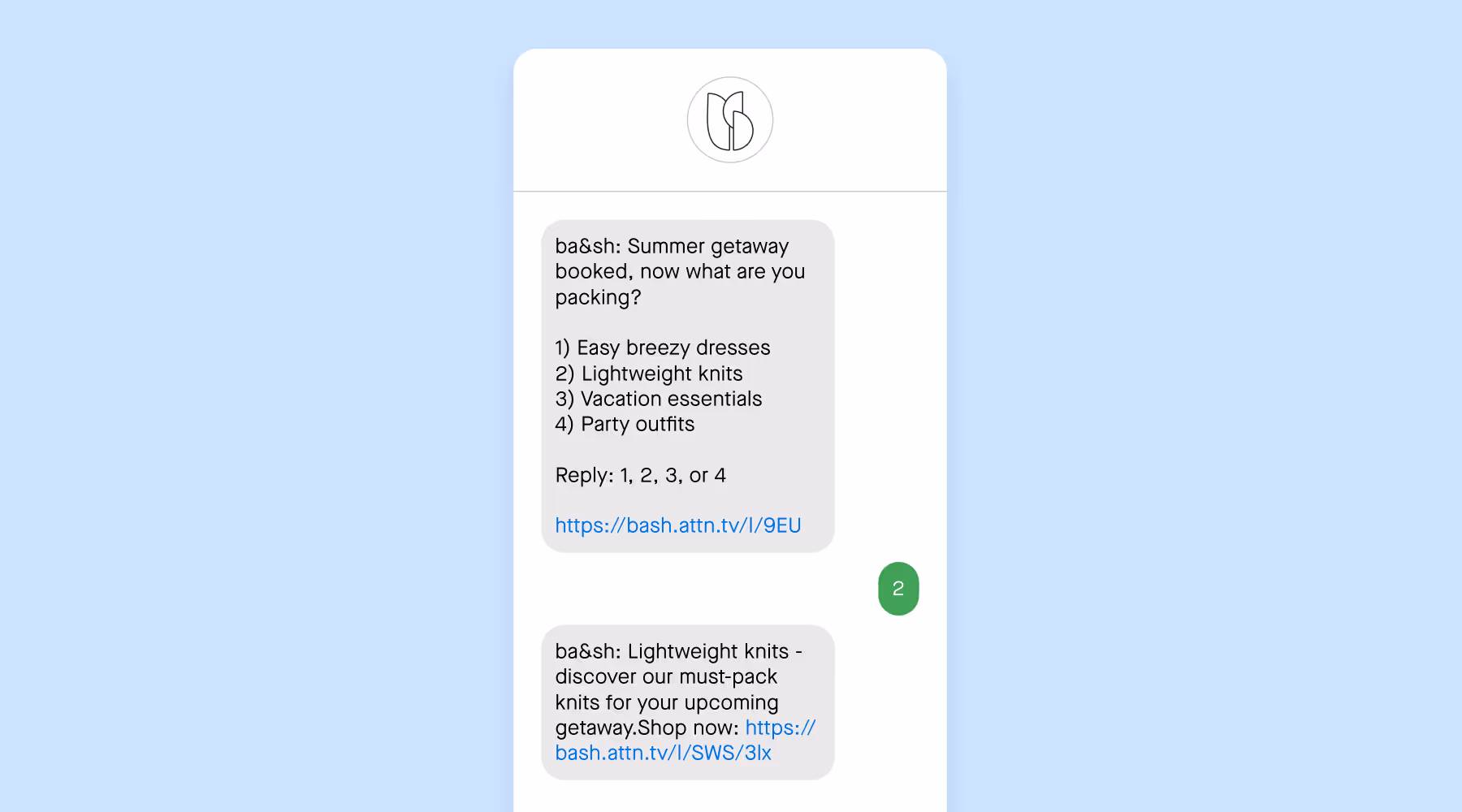 A Two-Way SMS Journey from ba&sh