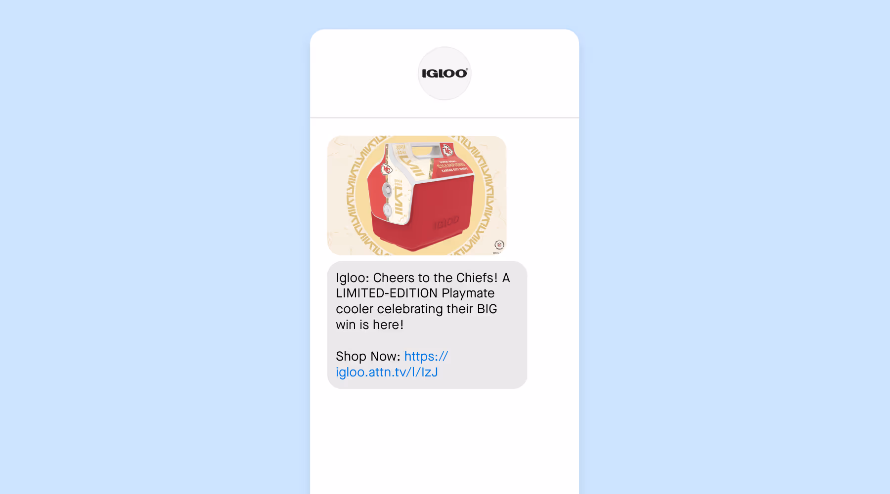 A text message from Igloo offering a limited-edition item