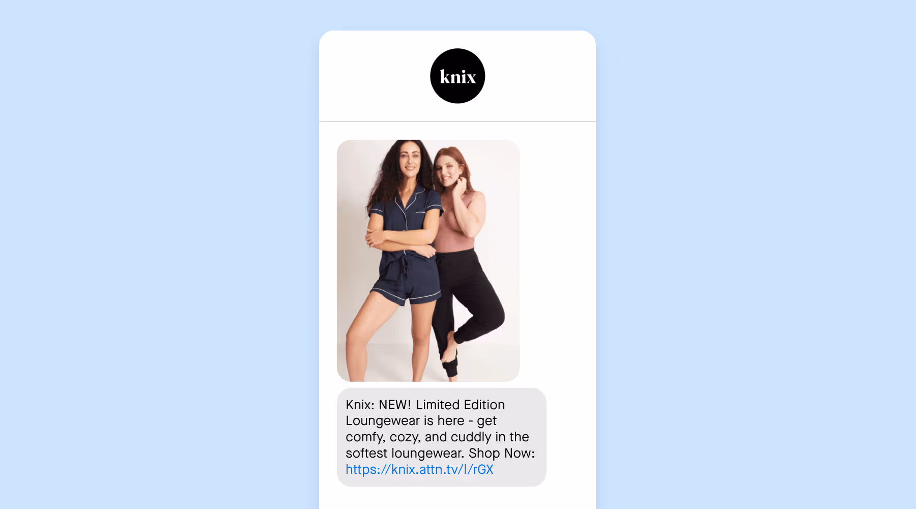 A text message campaign from Knix