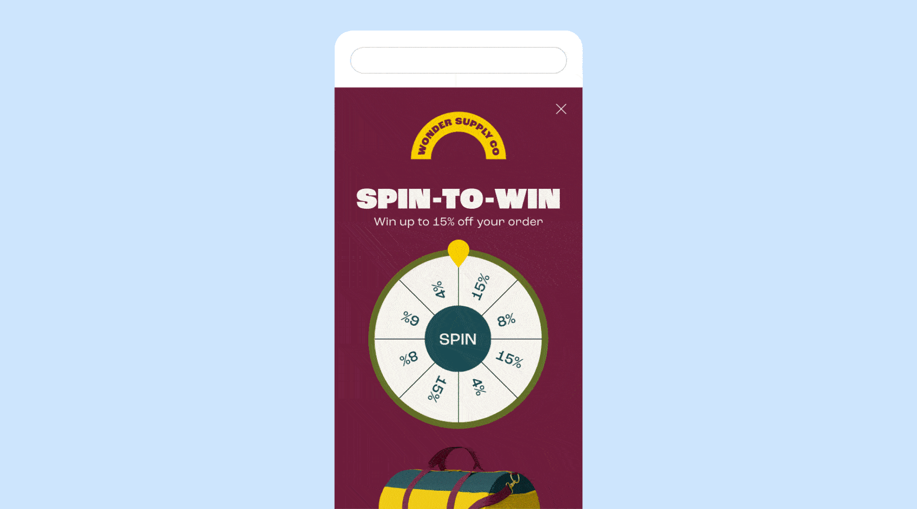 An interactive spin-to-win sign-up unit for SMS marketing