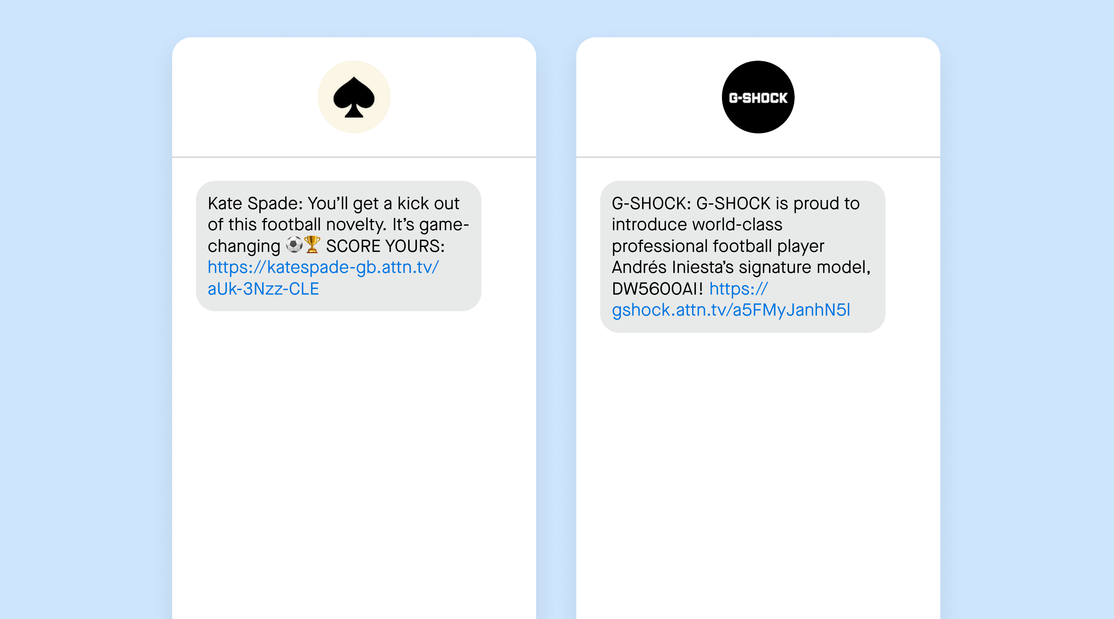 Football SMS message from accessories and jewellery brands