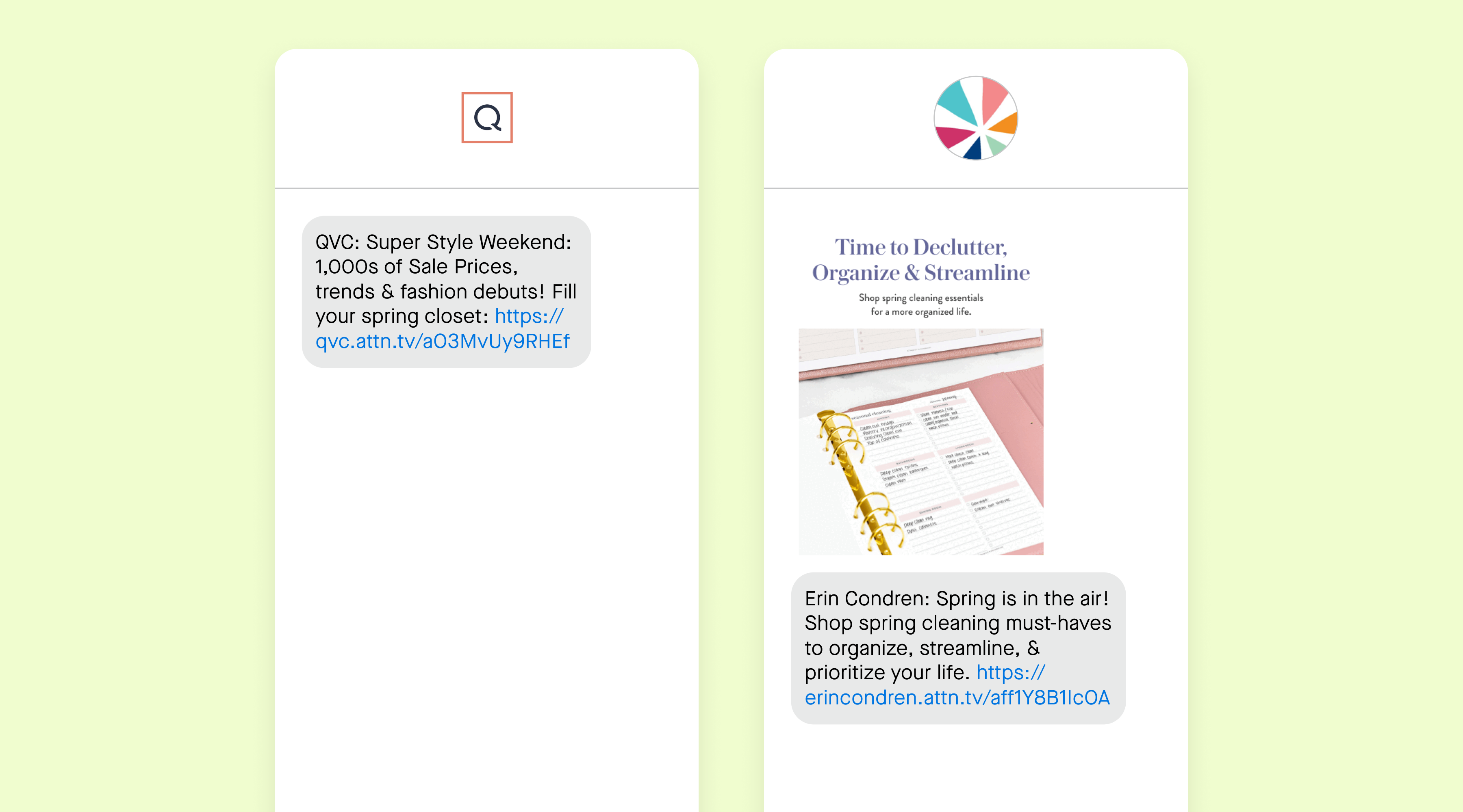 Examples of spring cleaning SMS campaigns
