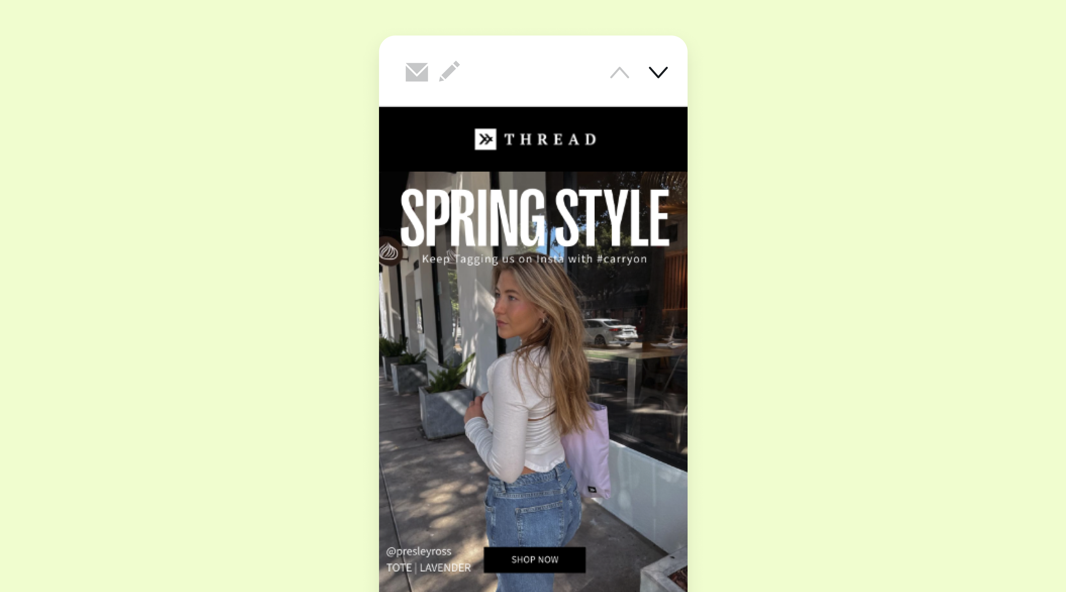 An email from Thread Wallets promoting tagging on social media