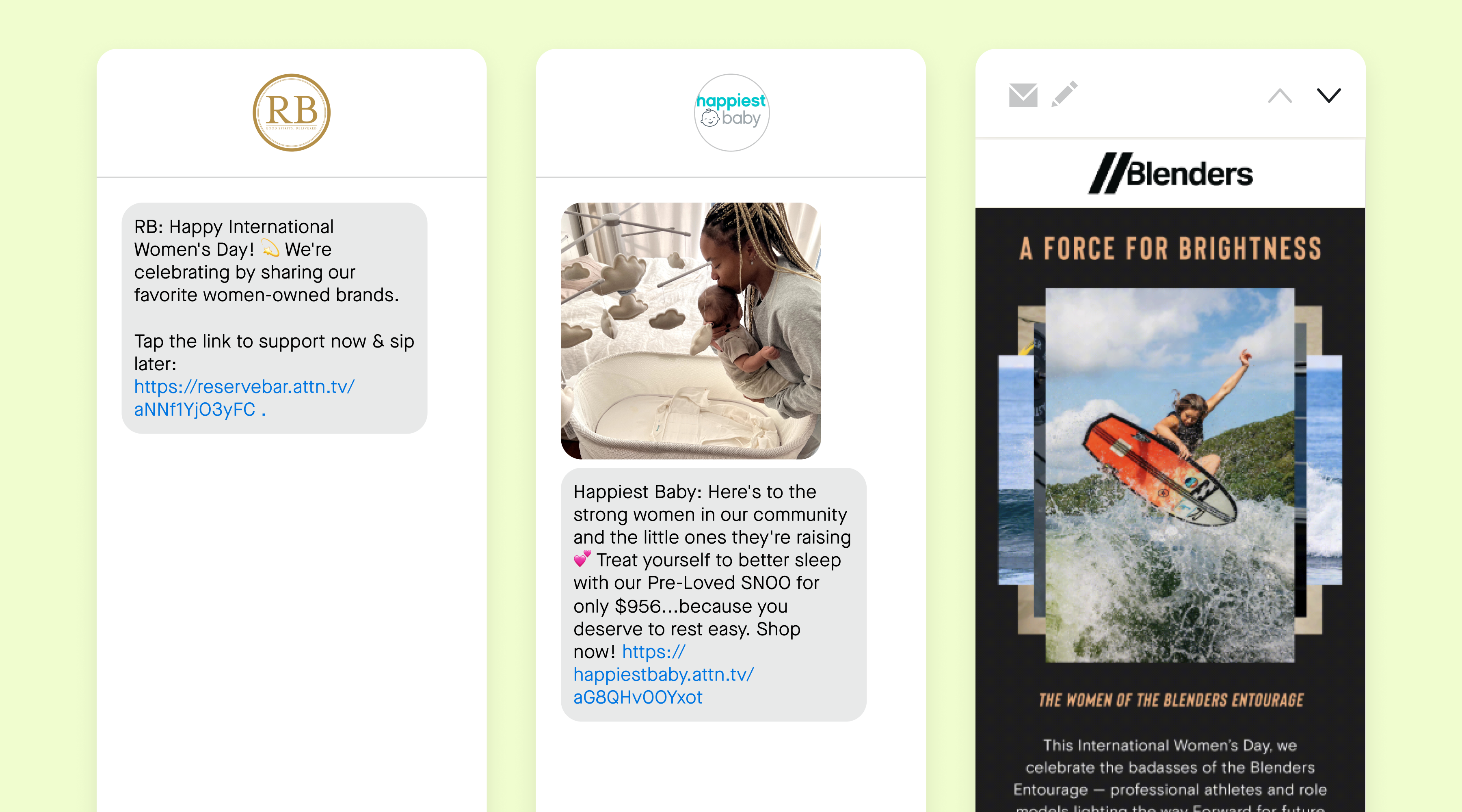 International Women's Day marketing campaigns via SMS and email