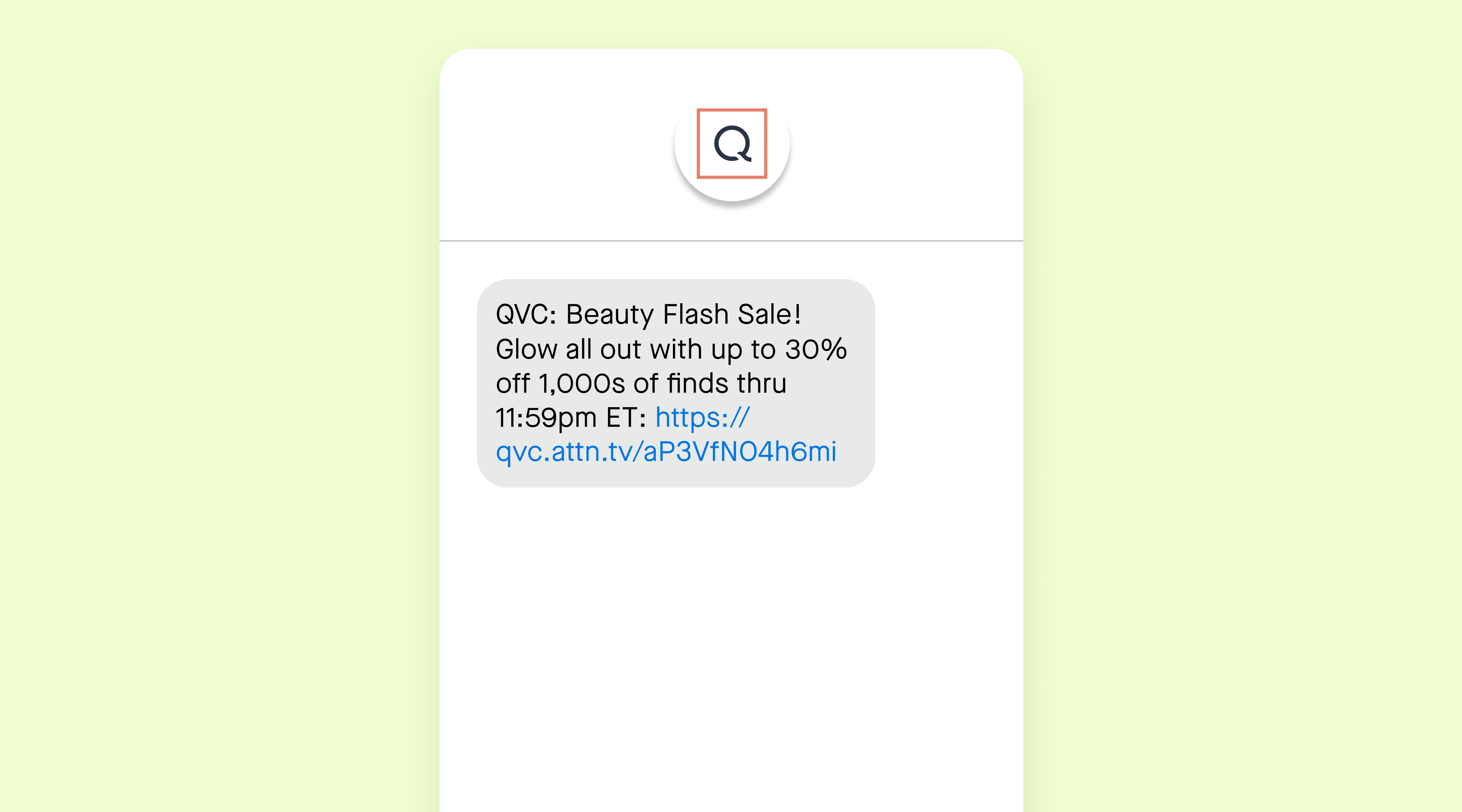 A text message announcing a flash sale