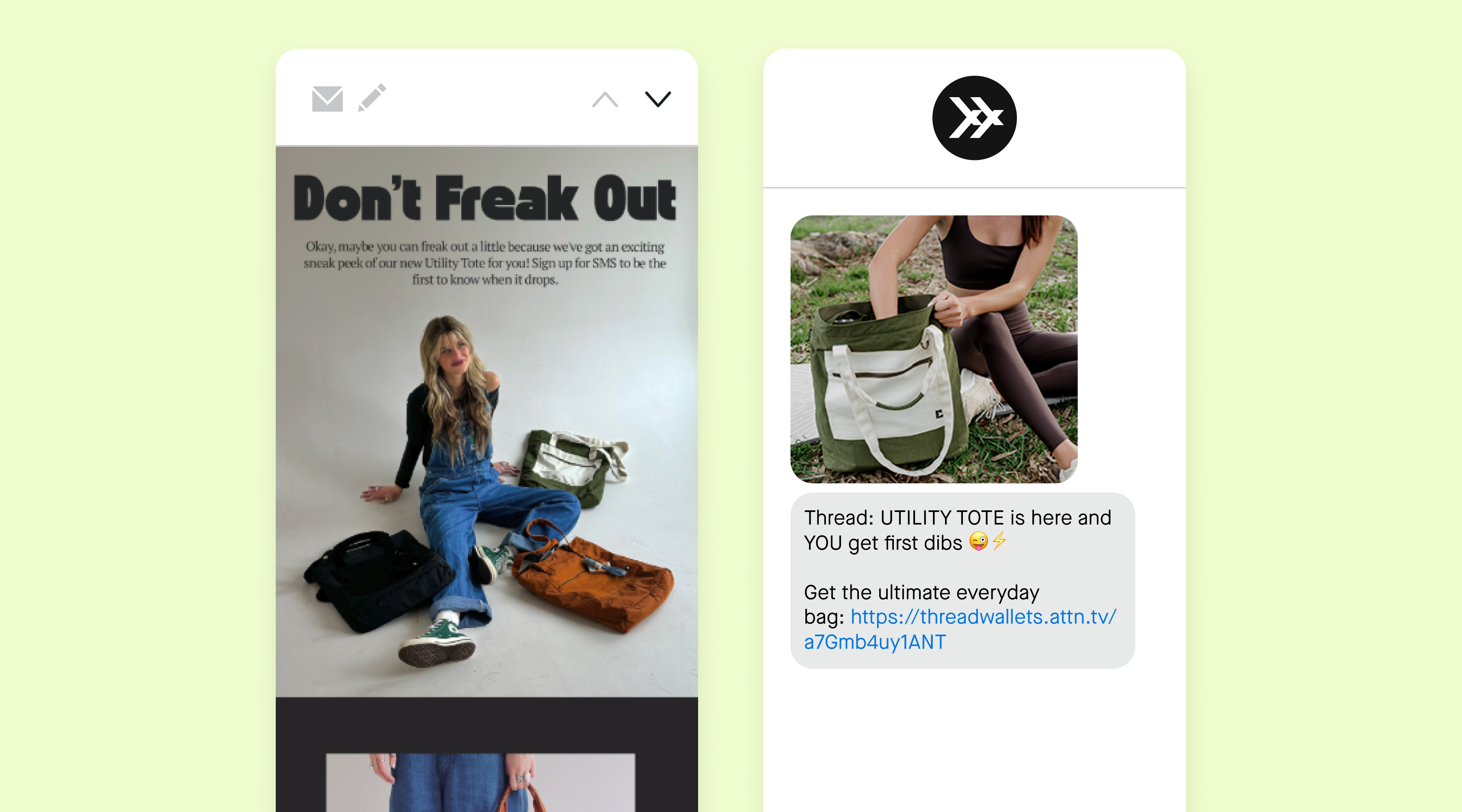 An email and SMS from Thread Wallets