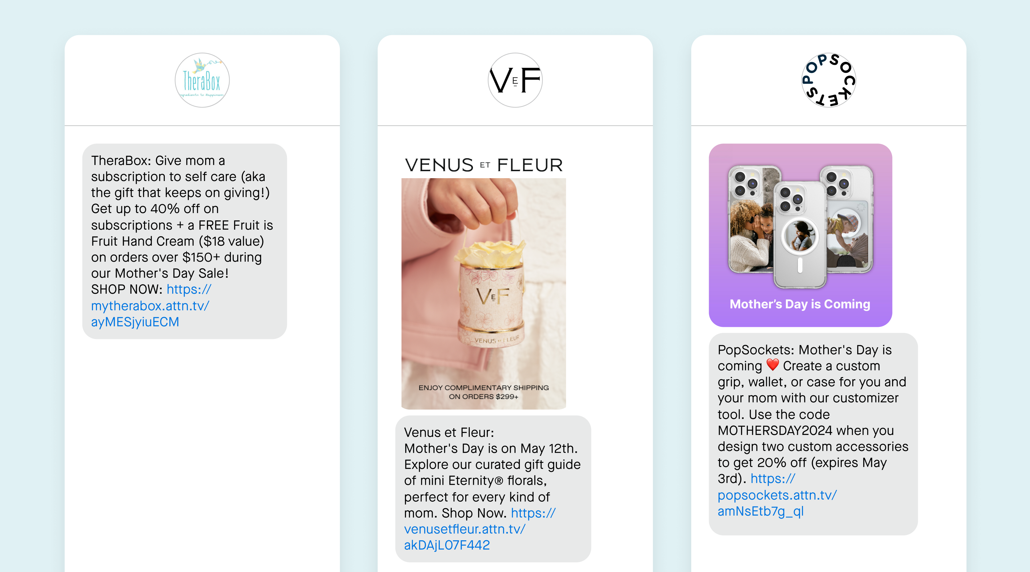 Three SMS examples for Mother's Day