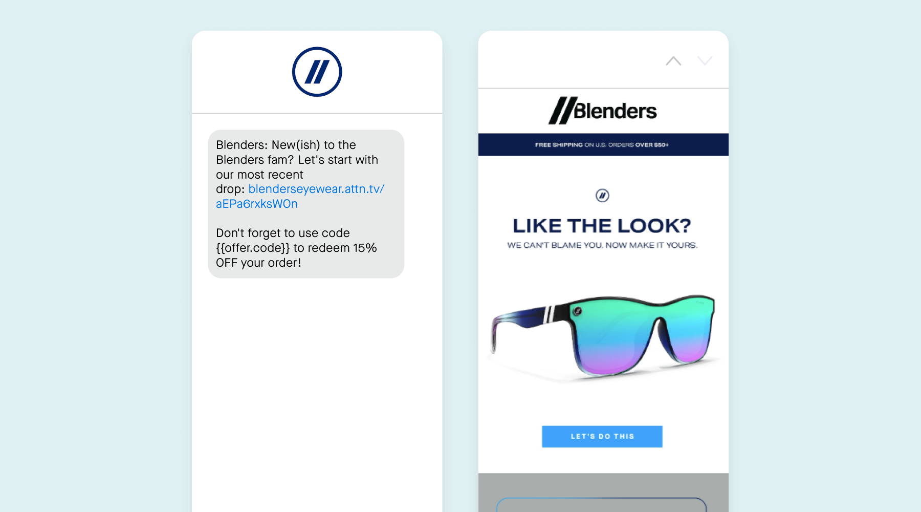 A browse abandonment email and SMS from Blenders
