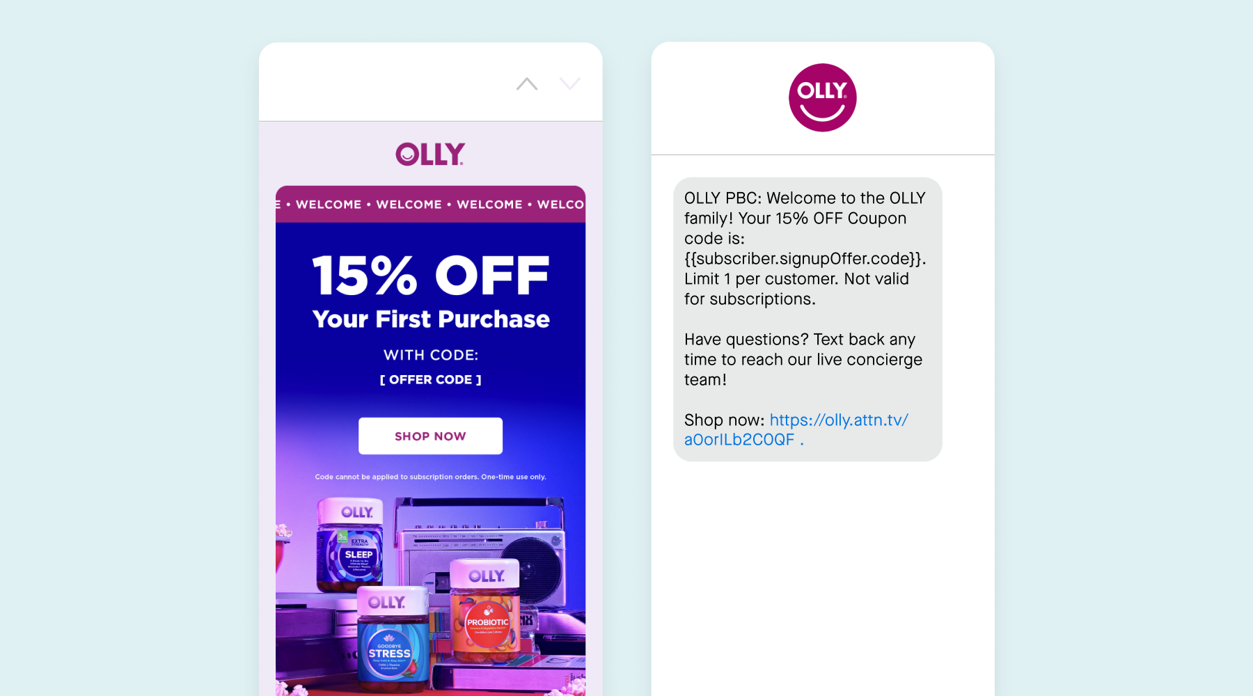 An email and SMS from OLLY