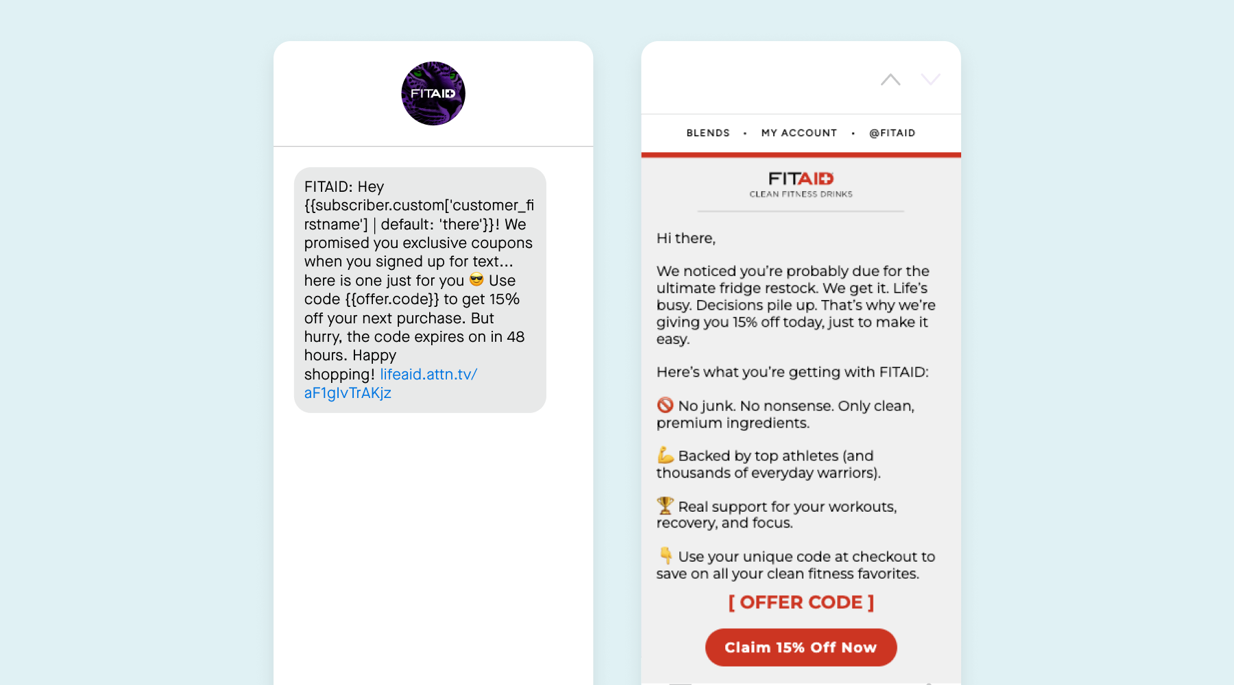 An SMS and email from FITAID