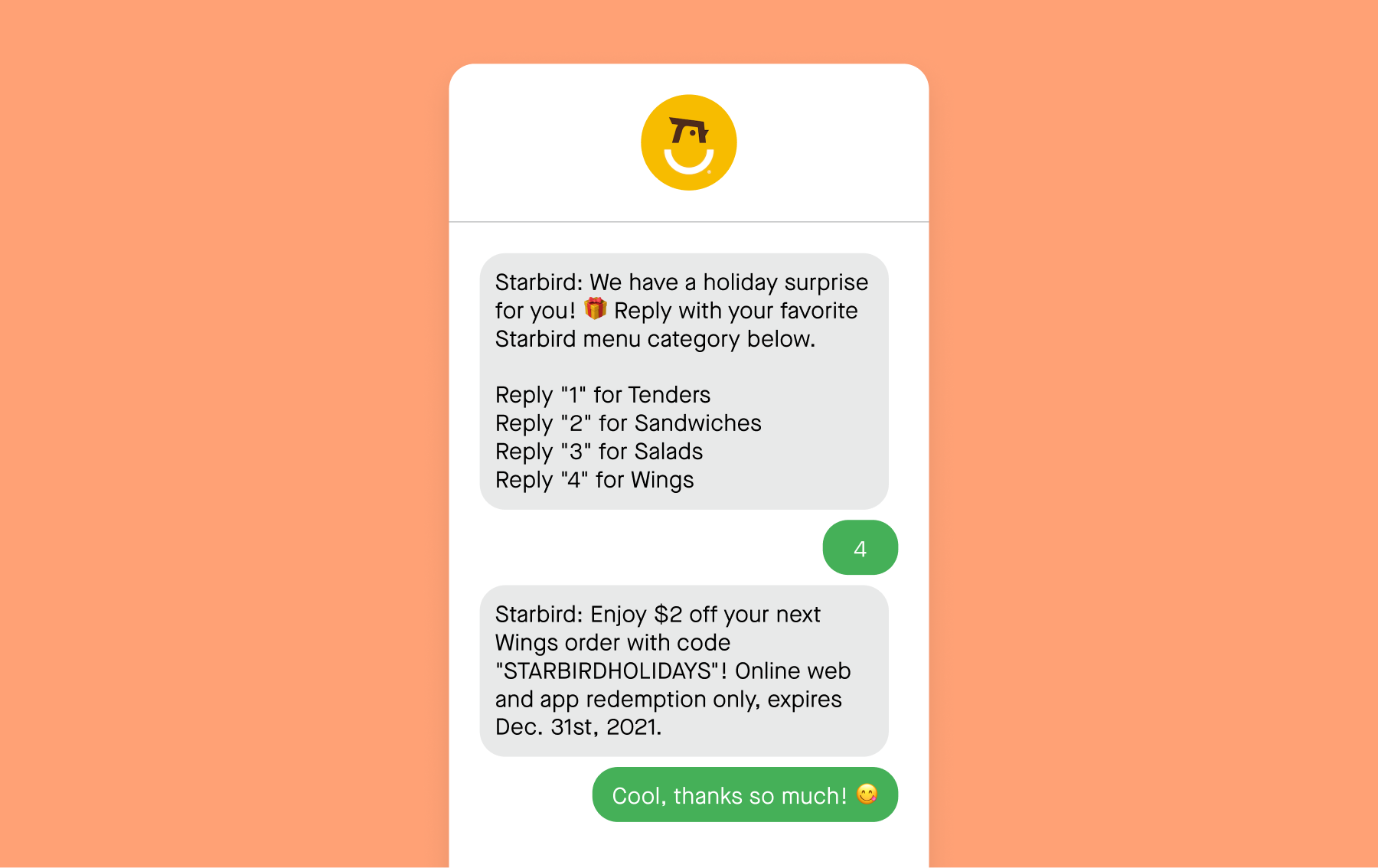 Two-way text messaging example from Starbird