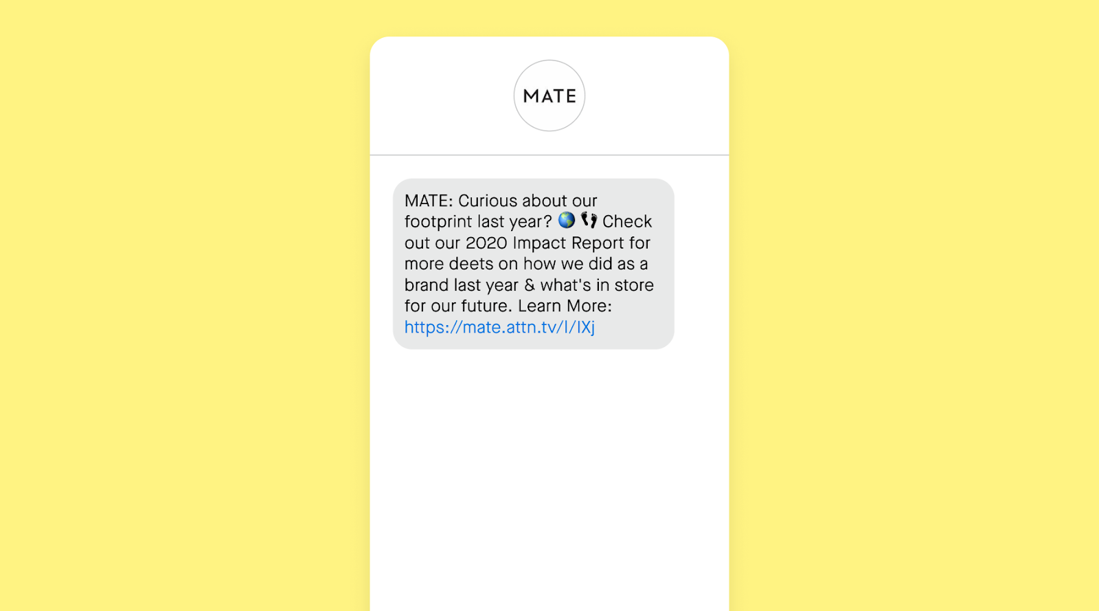 Non-promotional content SMS example from MATE The Label
