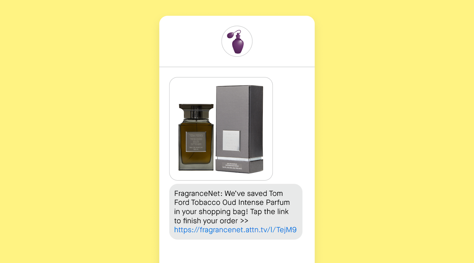 Non-promotional content SMS example from FragranceNet