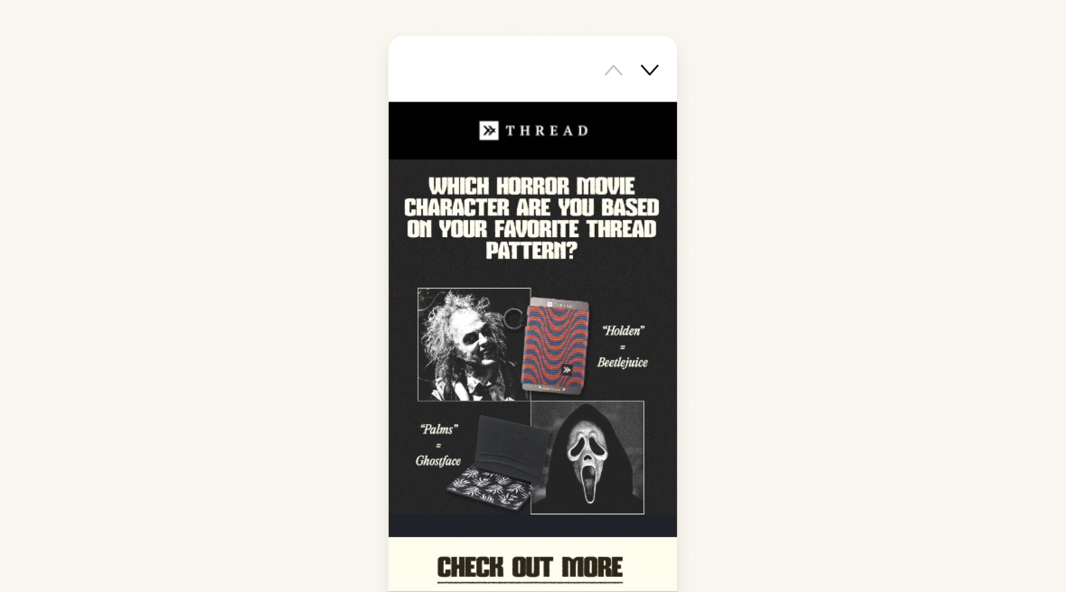 A Halloween-themed email marketing campaign from Thread Wallets