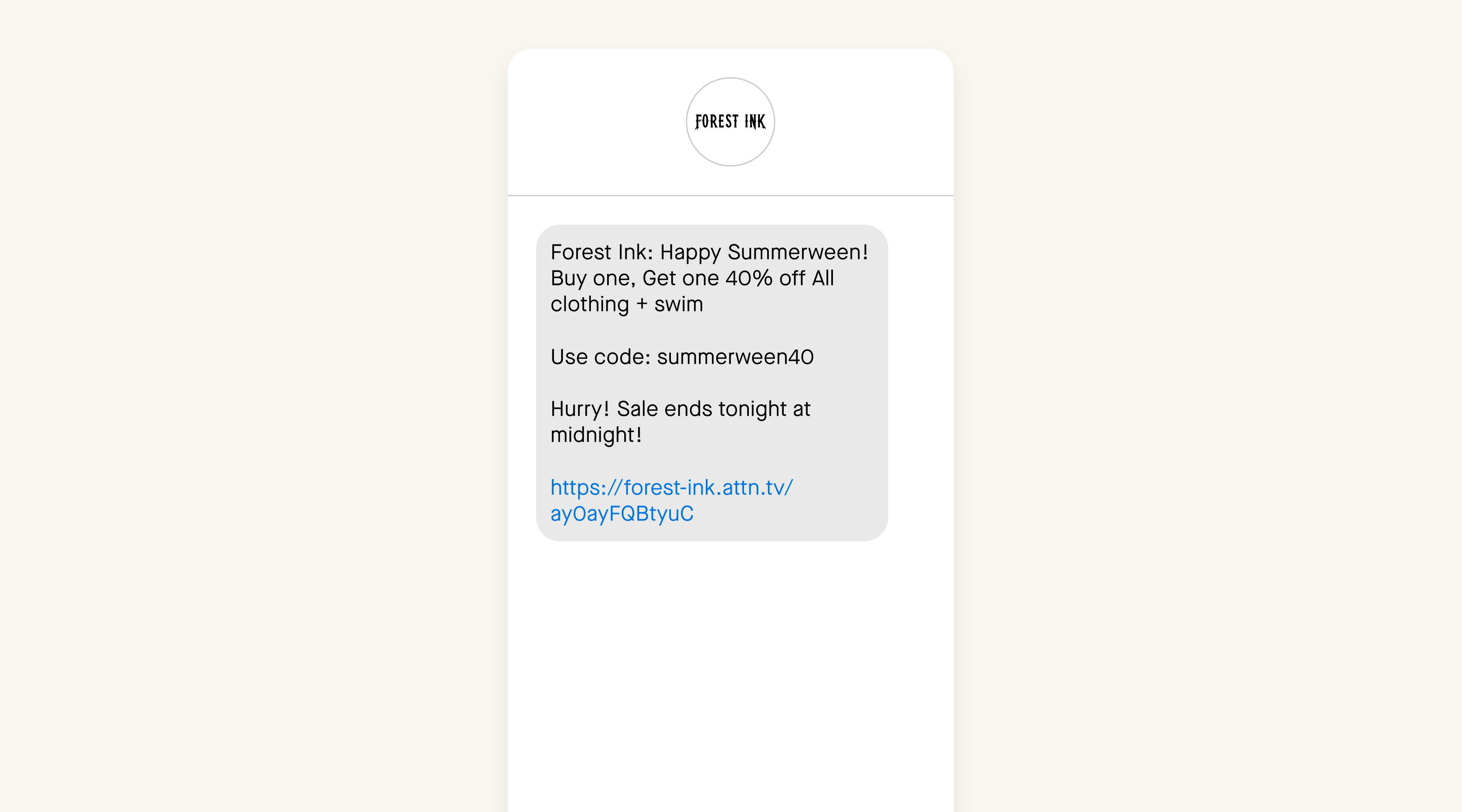 Forest Ink uses SMS marketing to promote their Summerween promotion