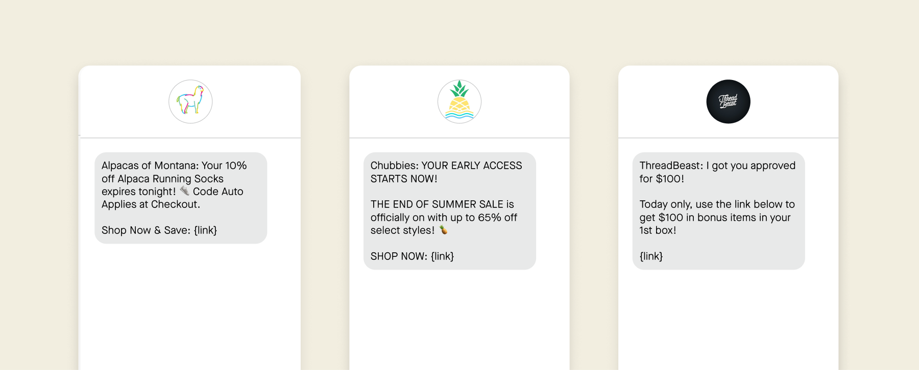 Examples of SMS campaigns that use second-person point of view.