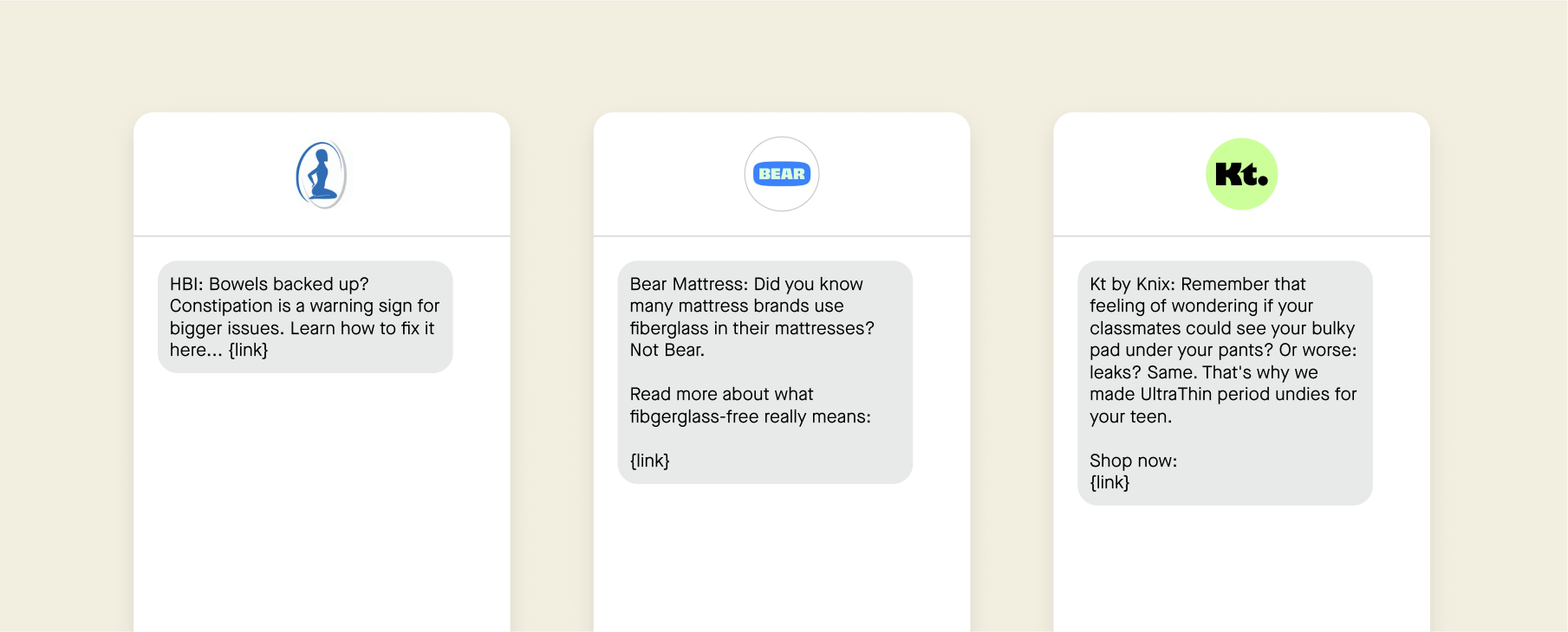 Examples of SMS campaigns that use negative-oriented language.
