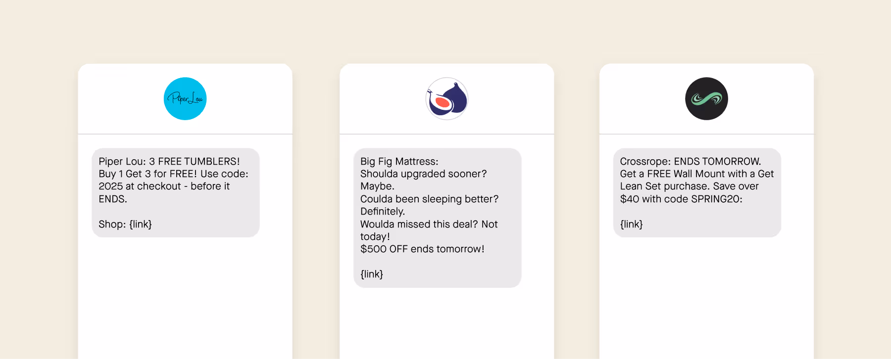 Examples of SMS campaigns that use scarcity and urgency.