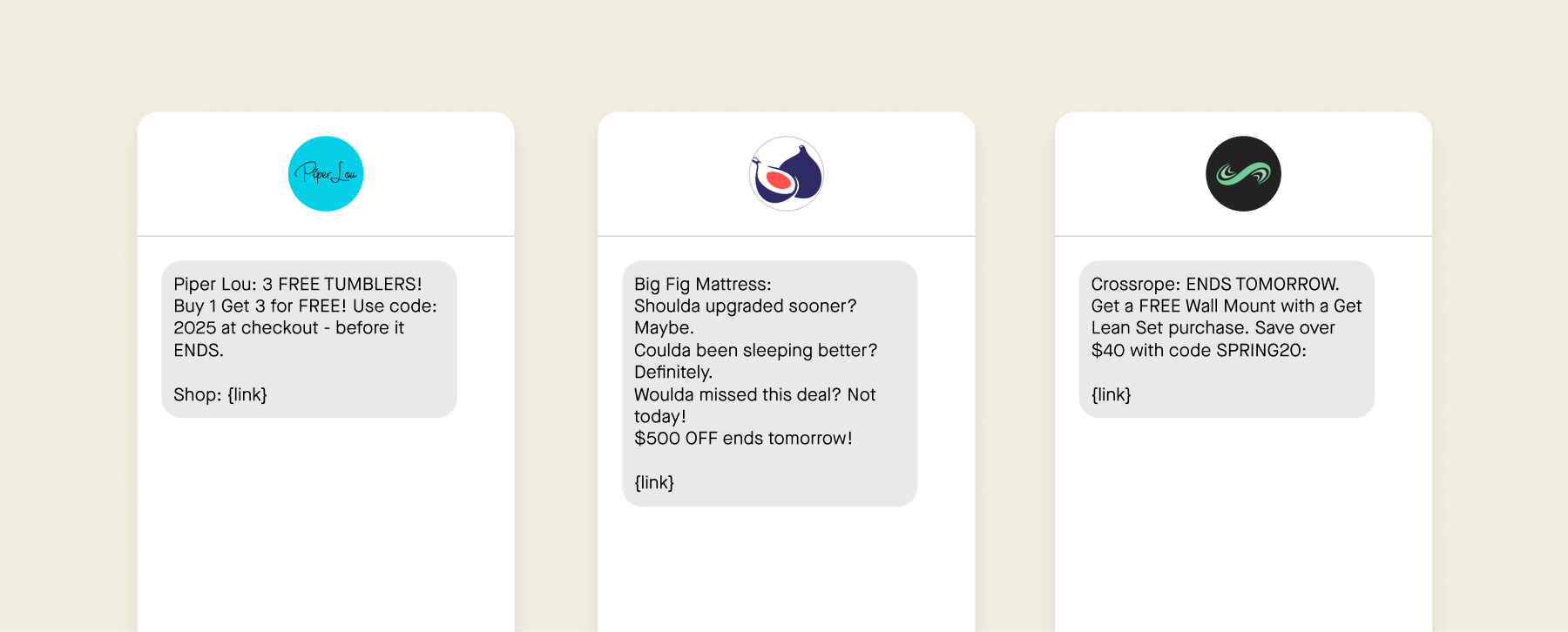 Examples of SMS campaigns that use scarcity and urgency.