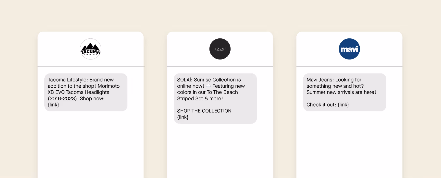 Examples of SMS campaigns that mention a new product.