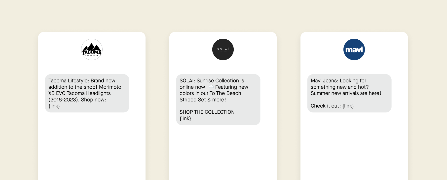 Examples of SMS campaigns that mention a new product.